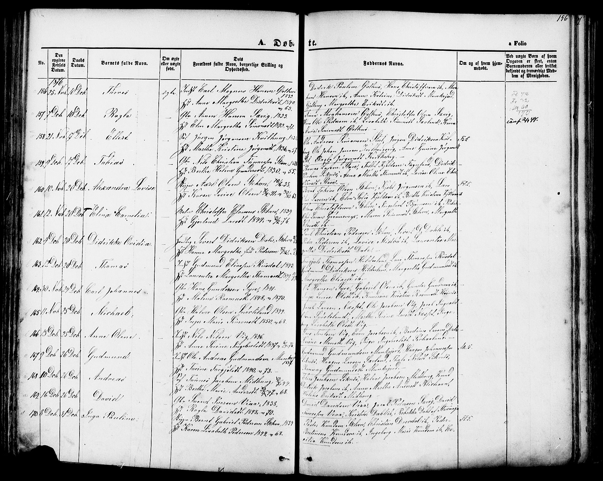 Skudenes sokneprestkontor, SAST/A -101849/H/Ha/Haa/L0006: Parish register (official) no. A 4, 1864-1881, p. 156