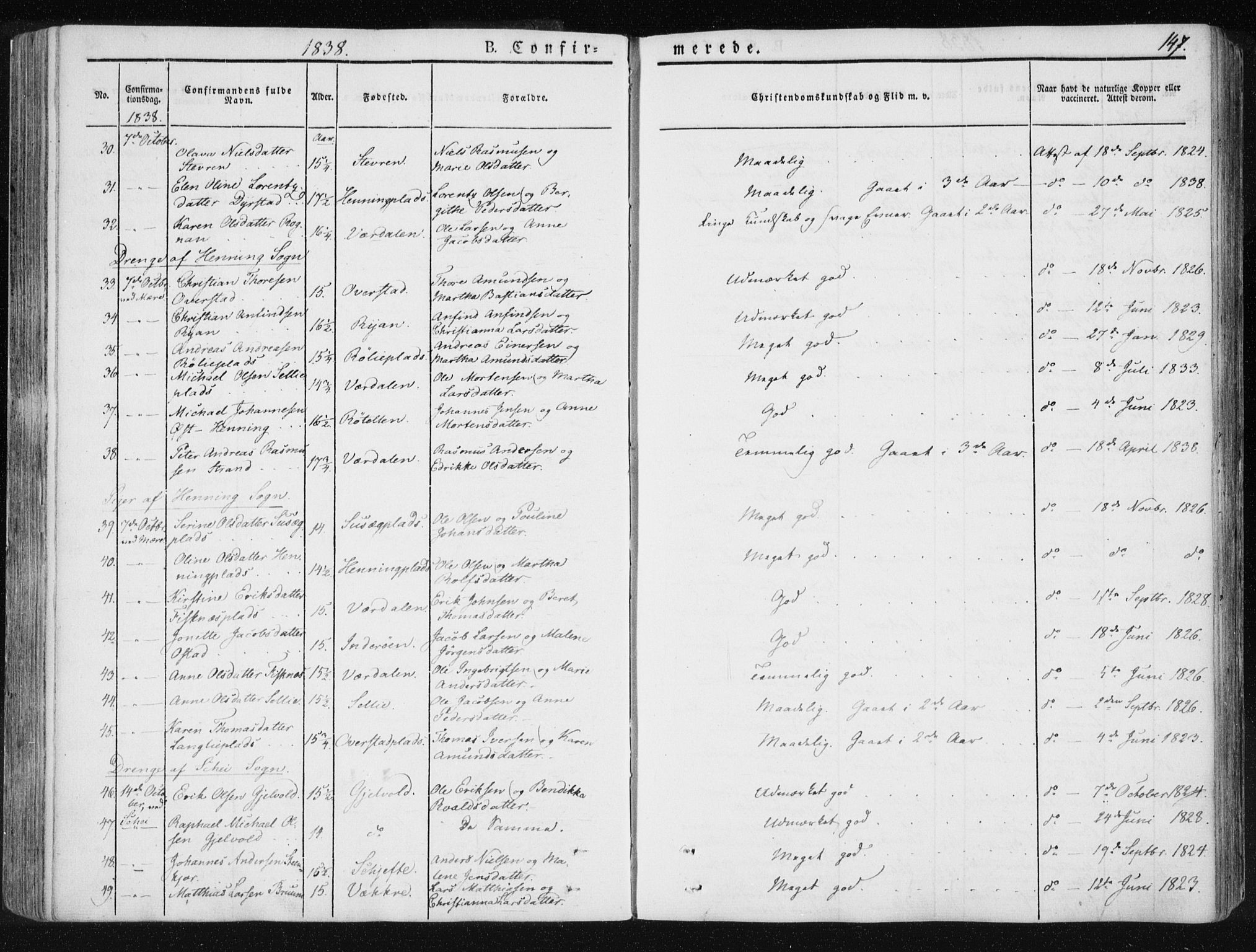 Ministerialprotokoller, klokkerbøker og fødselsregistre - Nord-Trøndelag, AV/SAT-A-1458/735/L0339: Parish register (official) no. 735A06 /1, 1836-1848, p. 147