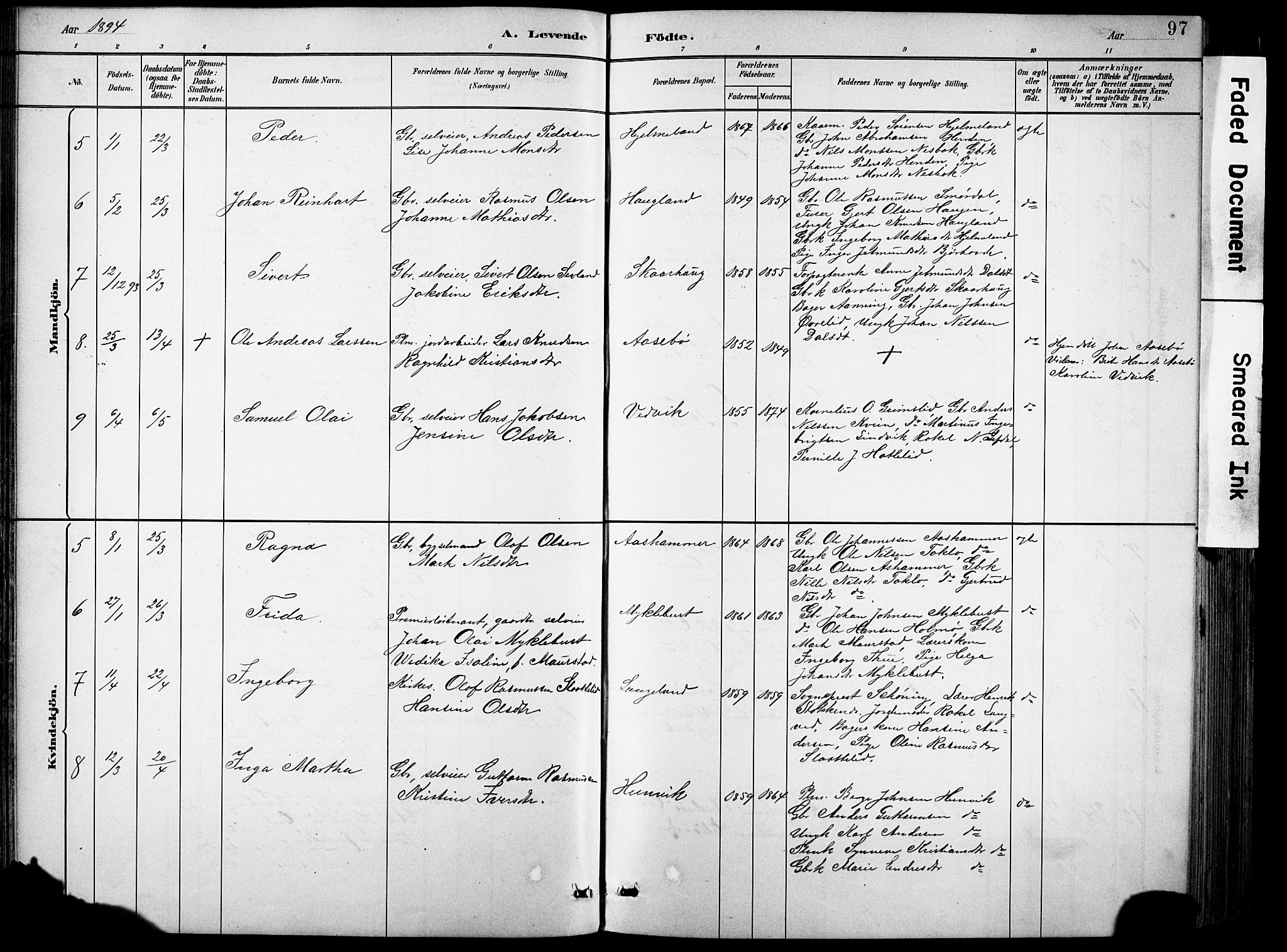 Eid sokneprestembete, AV/SAB-A-82301/H/Hab/Habb/L0002: Parish register (copy) no. B 2, 1882-1907, p. 97