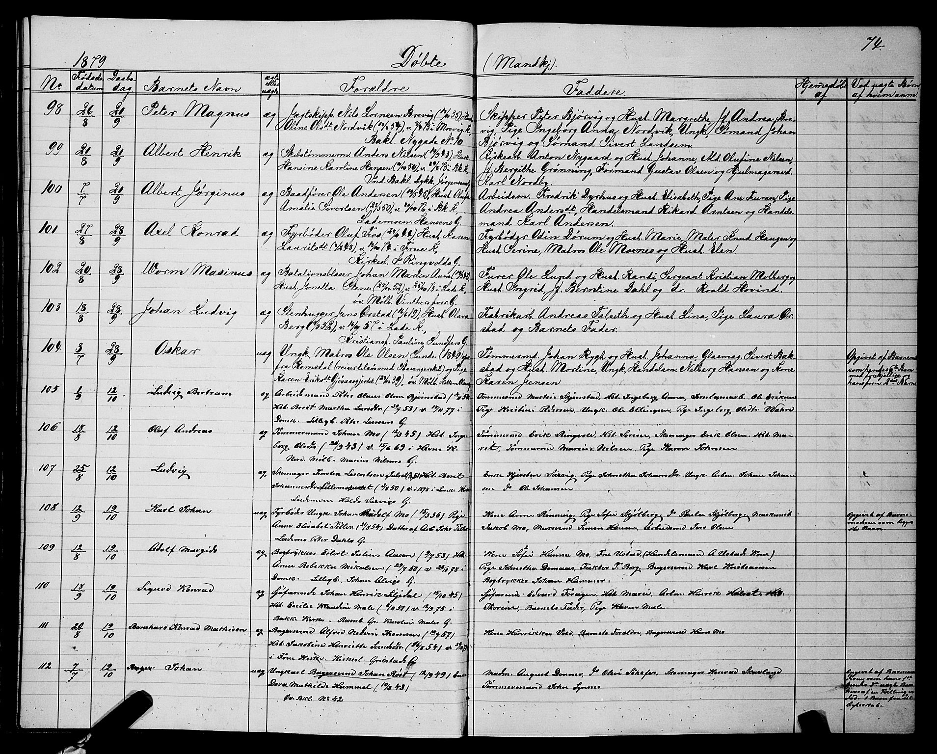 Ministerialprotokoller, klokkerbøker og fødselsregistre - Sør-Trøndelag, SAT/A-1456/604/L0220: Parish register (copy) no. 604C03, 1870-1885, p. 74