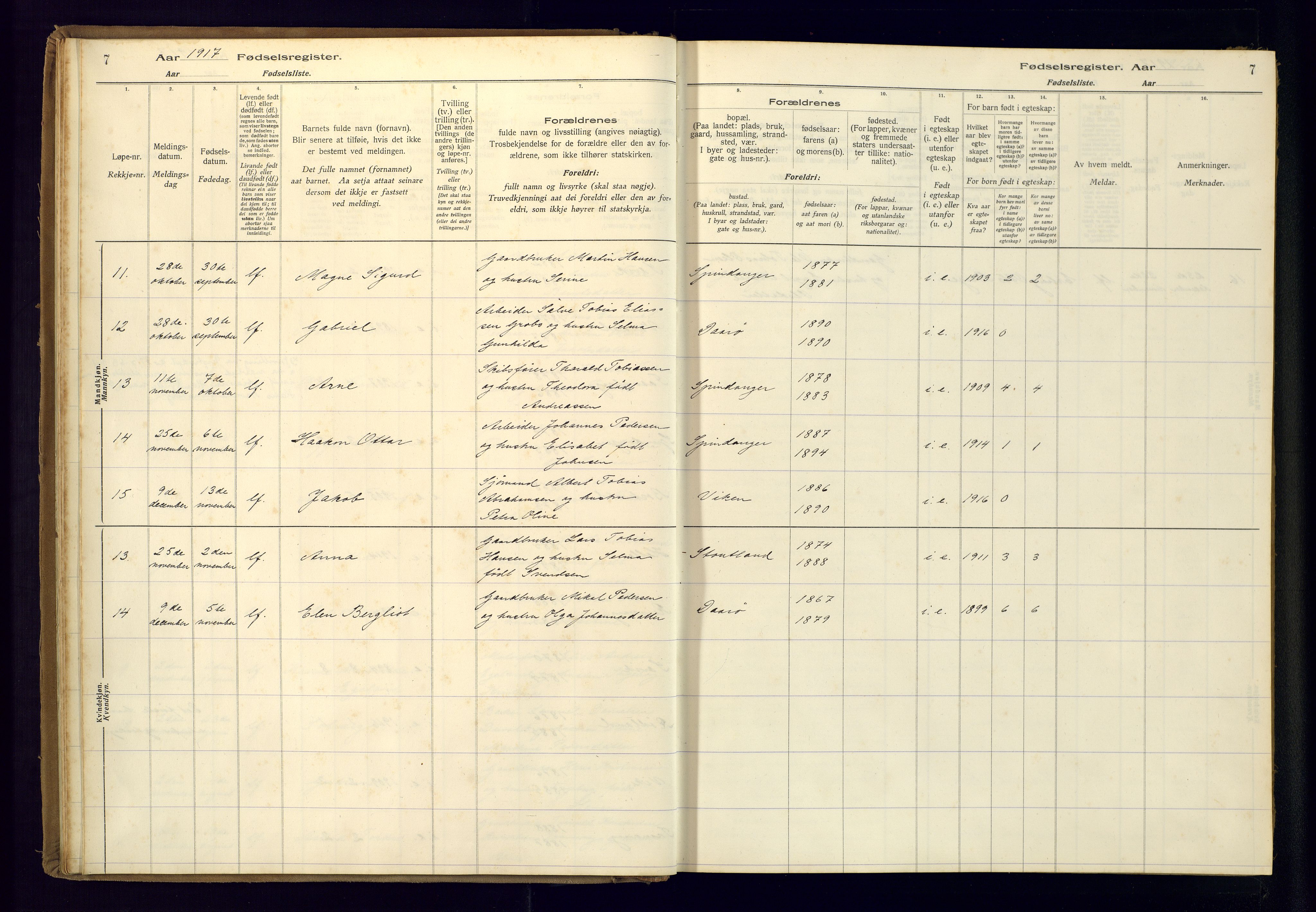 Farsund sokneprestkontor, AV/SAK-1111-0009/J/Ja/L0004: Birth register no. A-VI-11, 1916-1982, p. 7