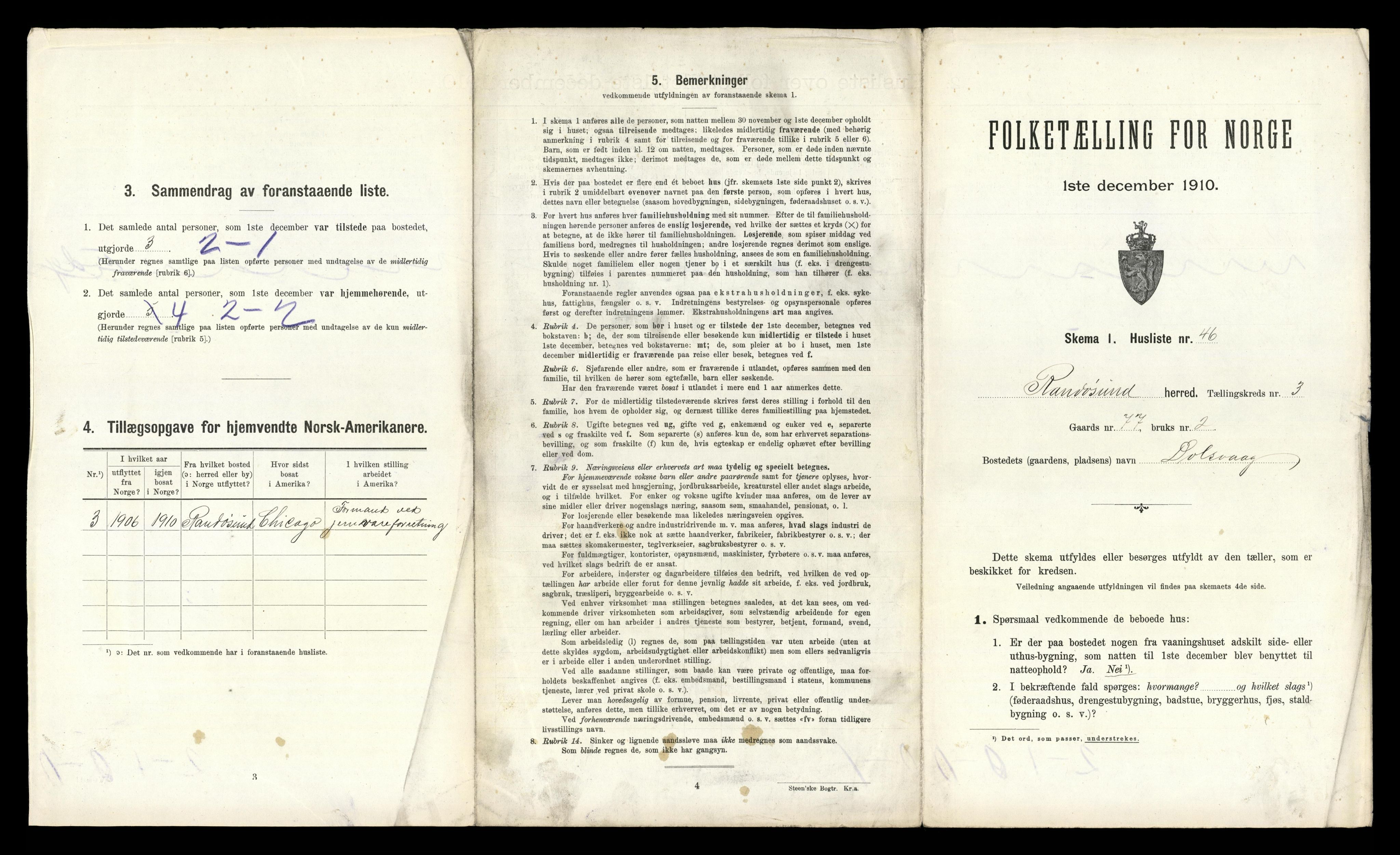 RA, 1910 census for Randesund, 1910, p. 274