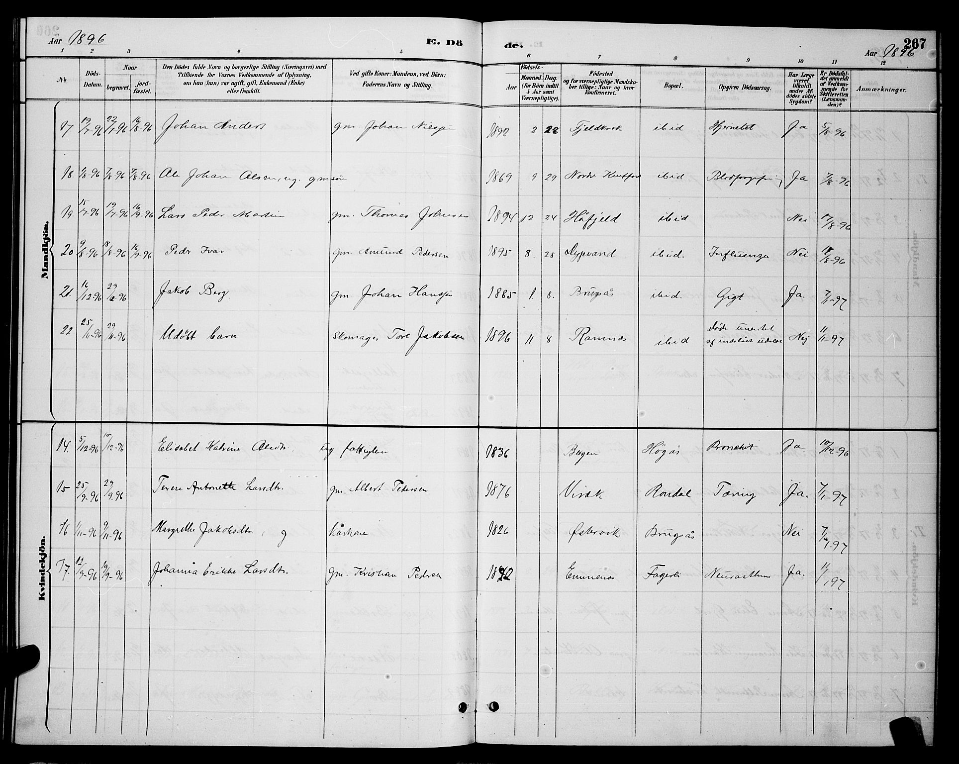 Ministerialprotokoller, klokkerbøker og fødselsregistre - Nordland, AV/SAT-A-1459/863/L0914: Parish register (copy) no. 863C04, 1886-1897, p. 267