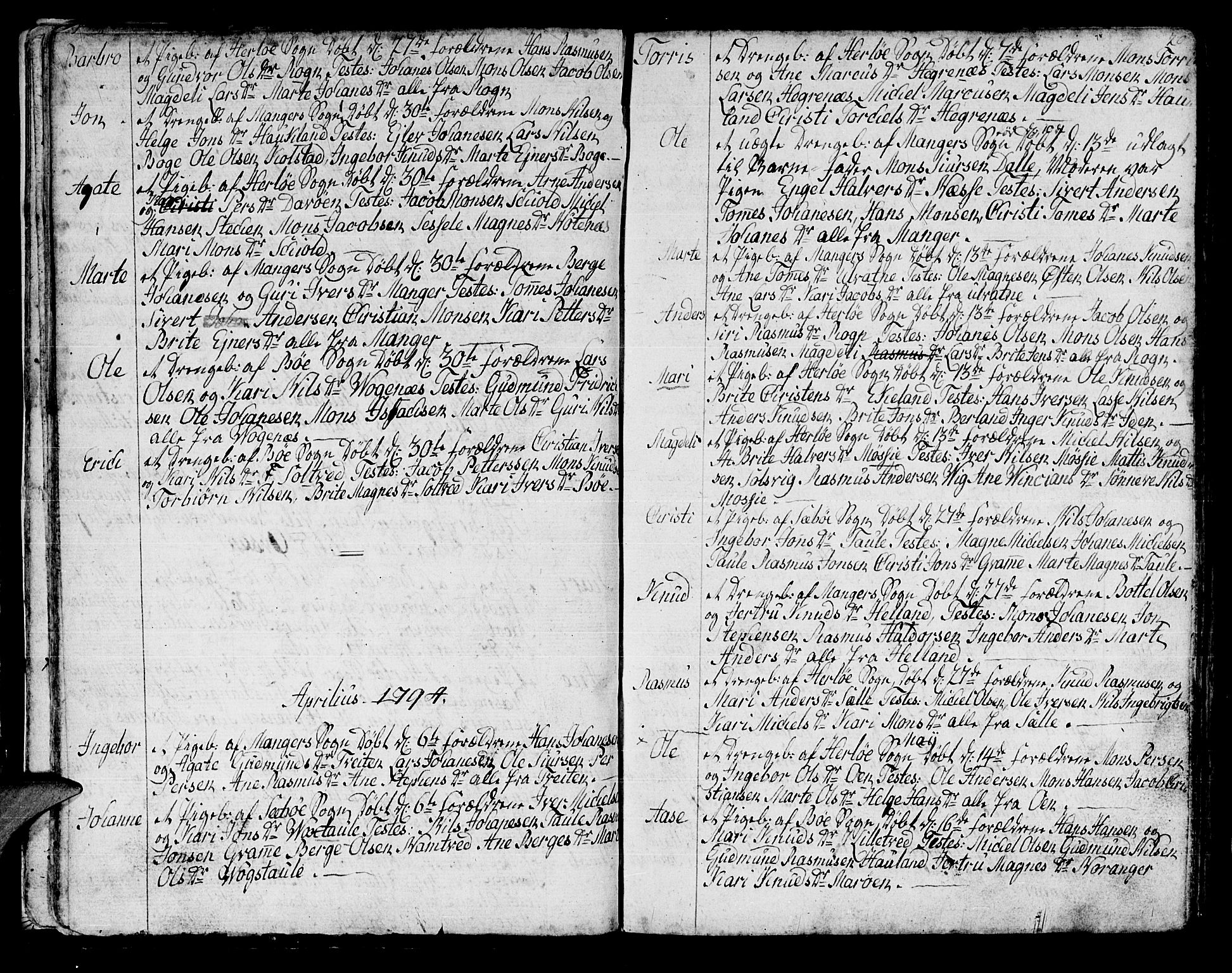 Manger sokneprestembete, AV/SAB-A-76801/H/Haa: Parish register (official) no. A 2, 1792-1815, p. 20