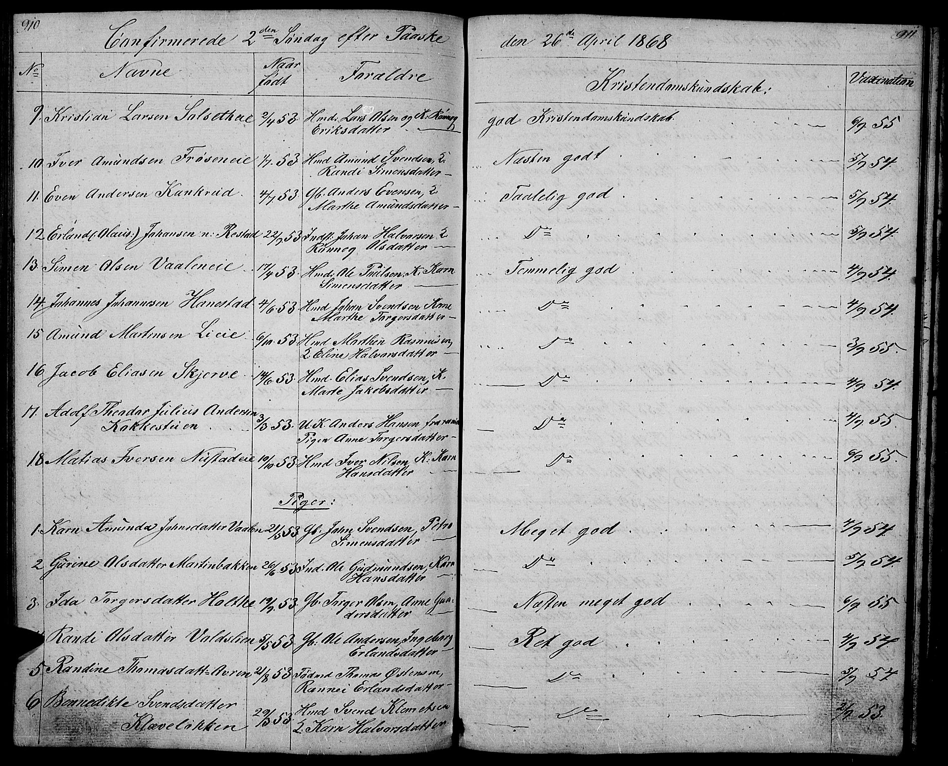 Gausdal prestekontor, SAH/PREST-090/H/Ha/Hab/L0004: Parish register (copy) no. 4, 1835-1870, p. 910-911