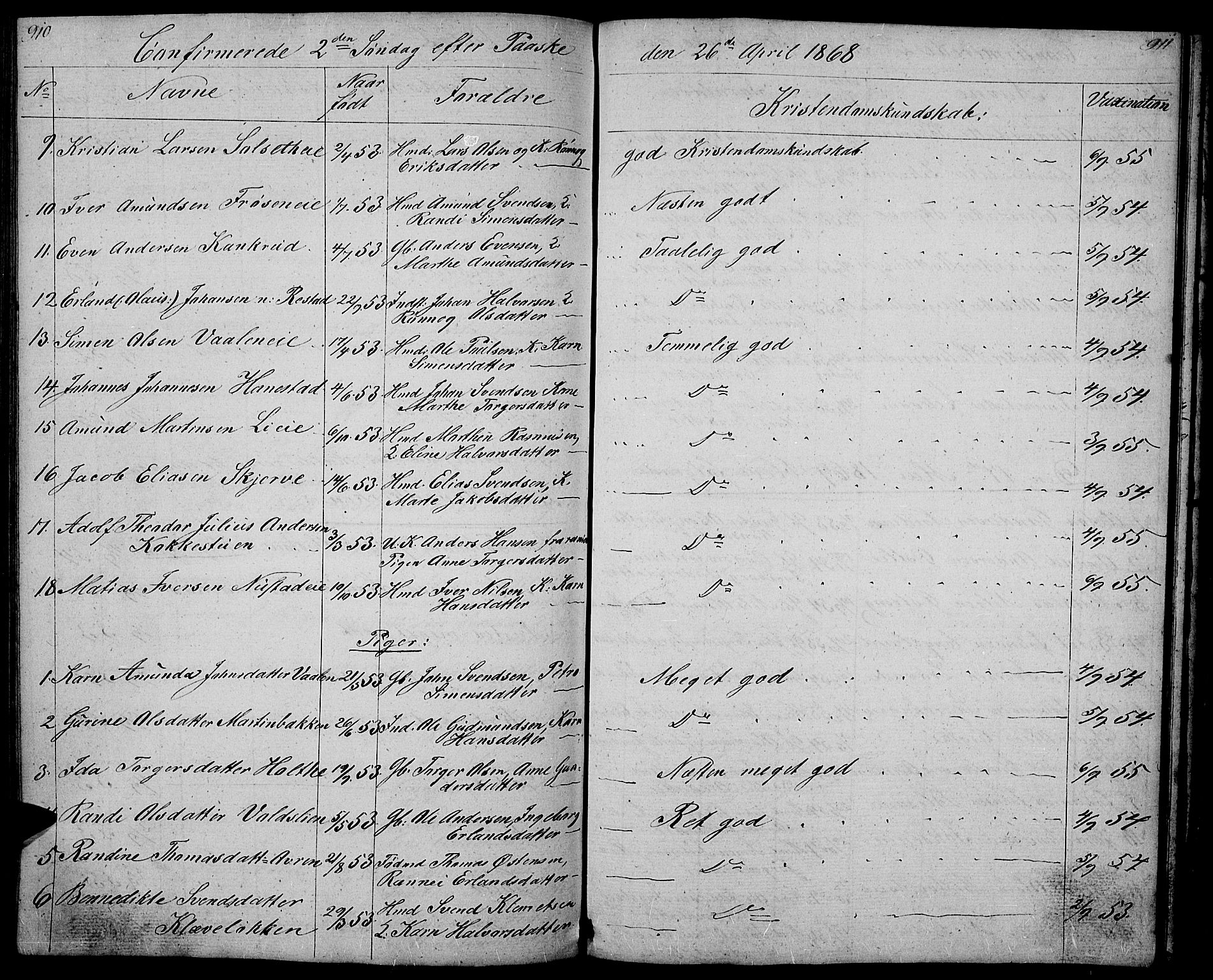 Gausdal prestekontor, AV/SAH-PREST-090/H/Ha/Hab/L0004: Parish register (copy) no. 4, 1835-1870, p. 910-911