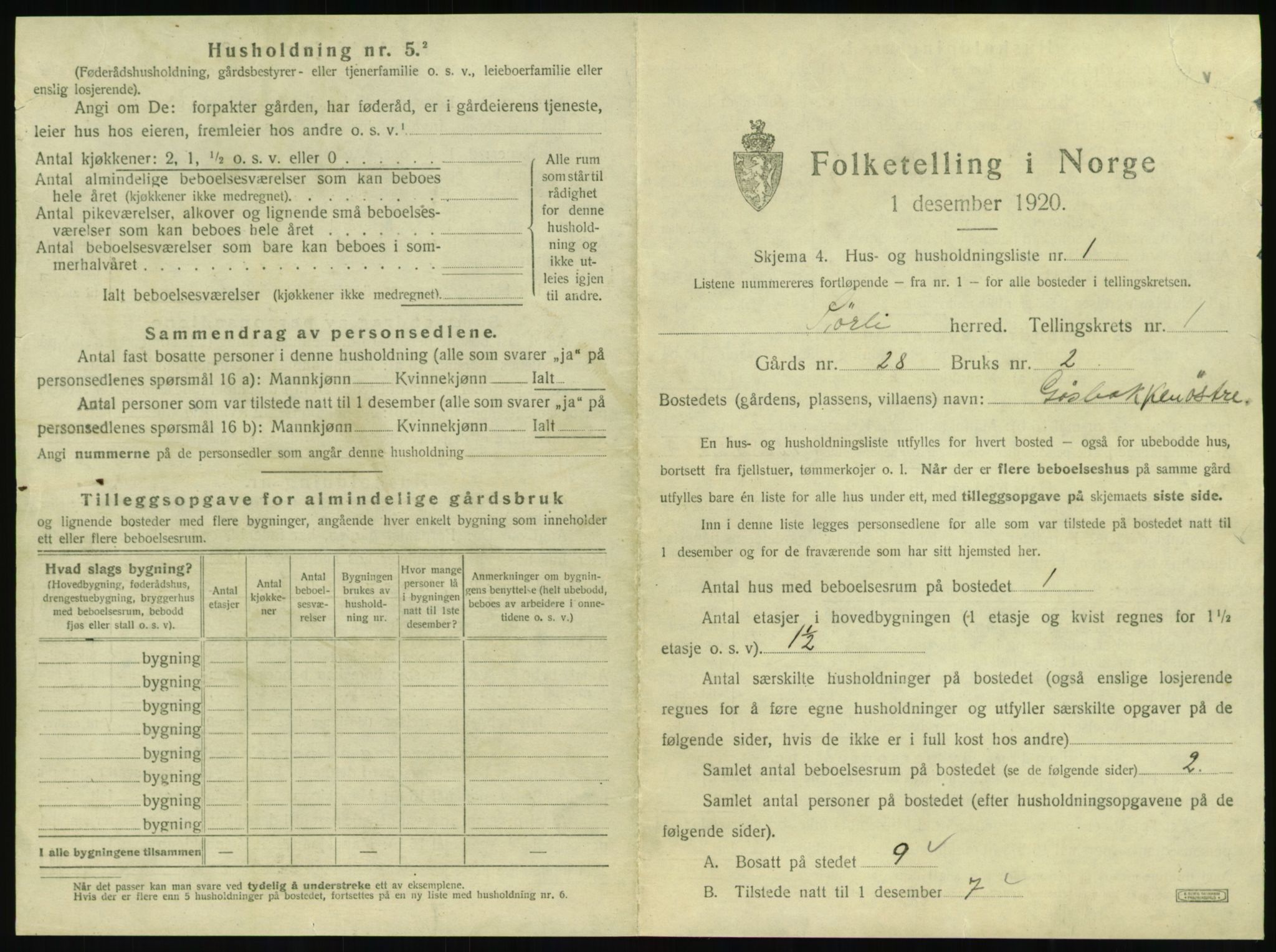 SAT, 1920 census for Sørli, 1920, p. 21