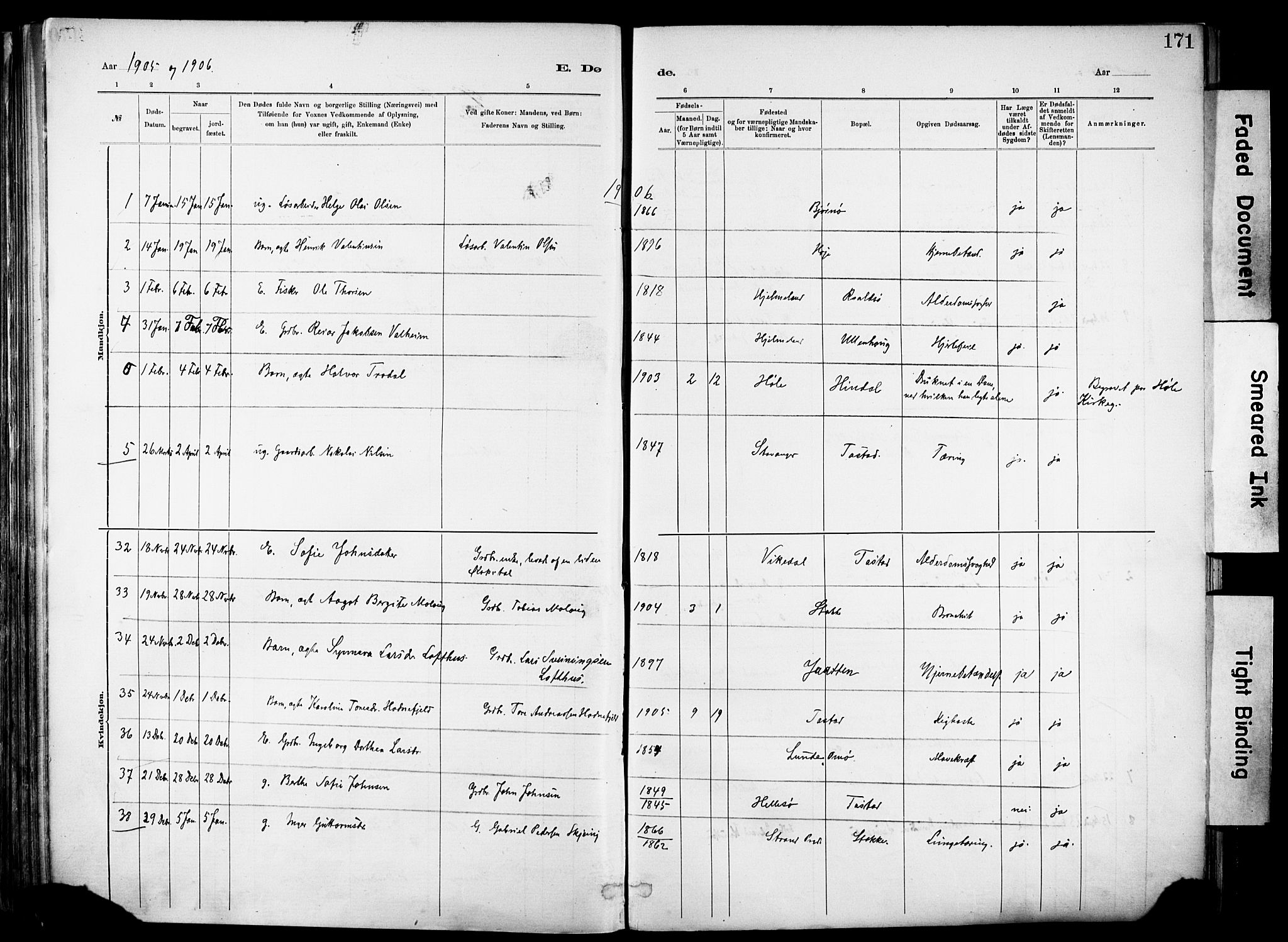 Hetland sokneprestkontor, AV/SAST-A-101826/30/30BA/L0012: Parish register (official) no. A 12, 1882-1912, p. 171