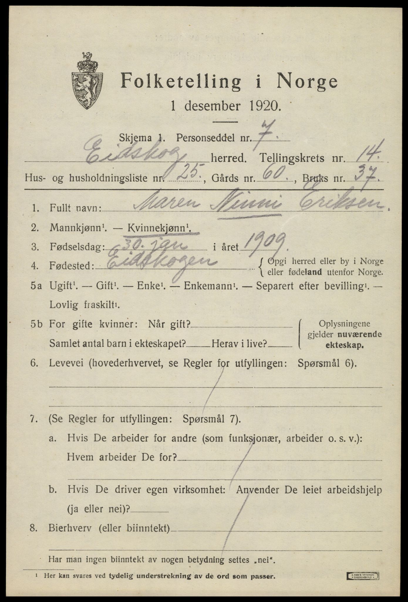 SAH, 1920 census for Eidskog, 1920, p. 13641