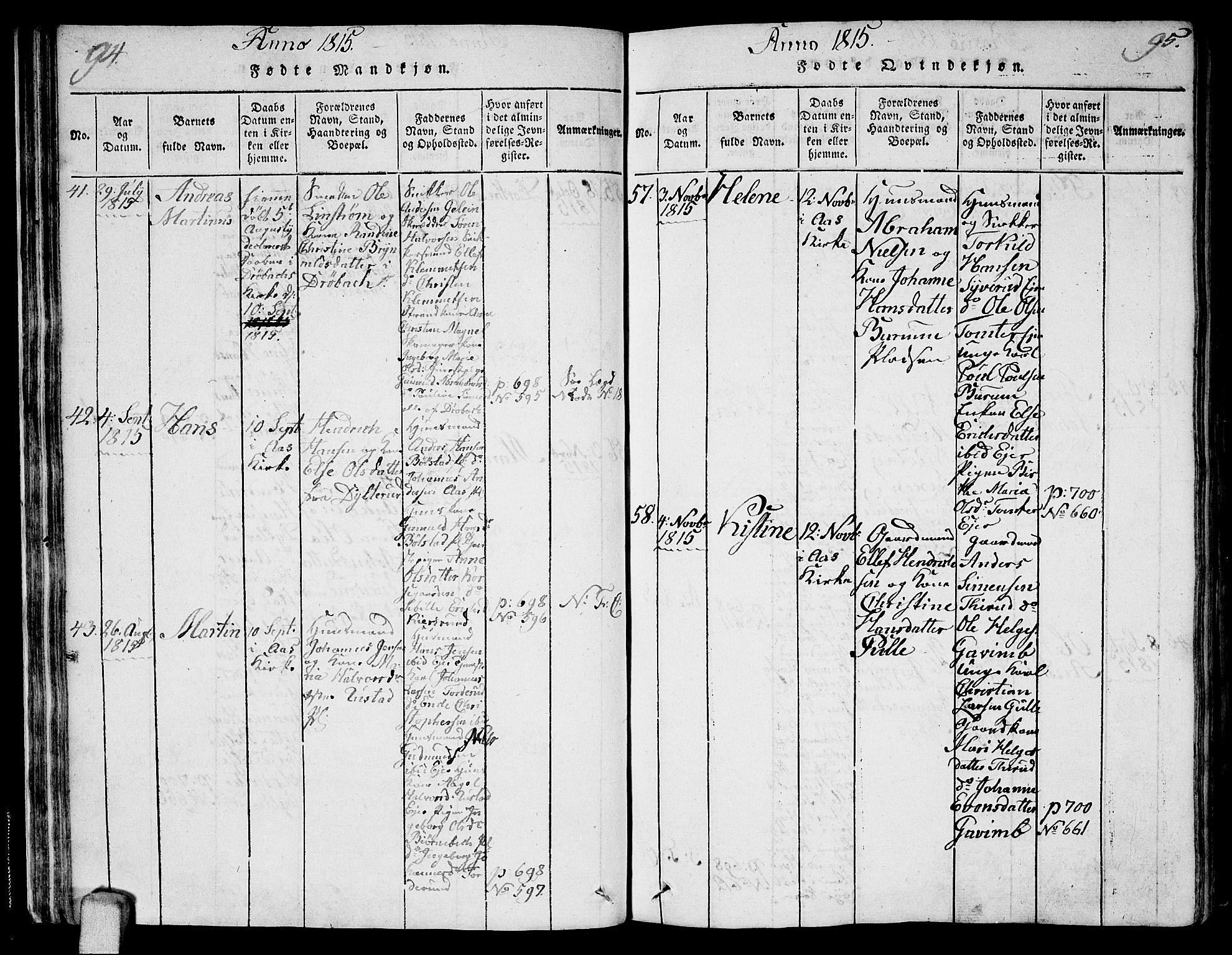 Ås prestekontor Kirkebøker, SAO/A-10894/F/Fa/L0003: Parish register (official) no. I 3, 1814-1818, p. 94-95
