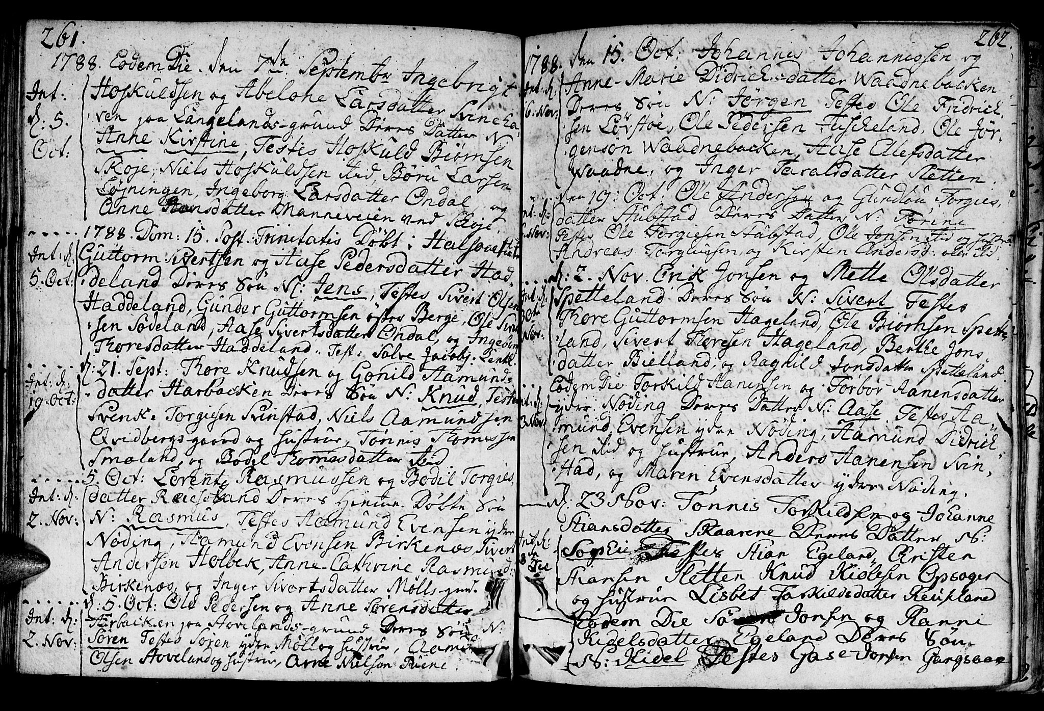 Holum sokneprestkontor, AV/SAK-1111-0022/F/Fa/Faa/L0003: Parish register (official) no. A 3, 1780-1821, p. 261-262