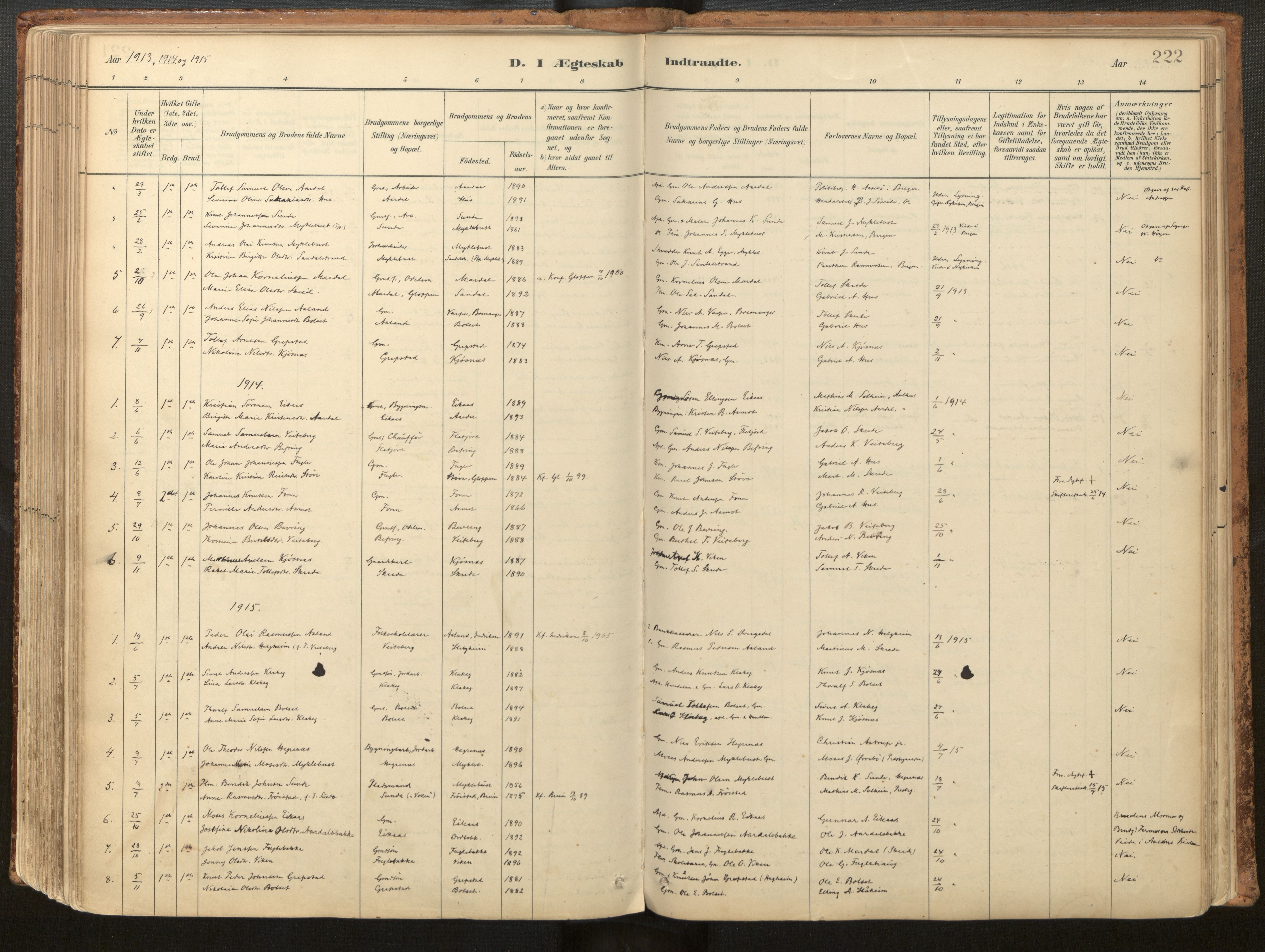 Jølster sokneprestembete, AV/SAB-A-80701/H/Haa/Haac/L0001: Parish register (official) no. C 1, 1882-1928, p. 222