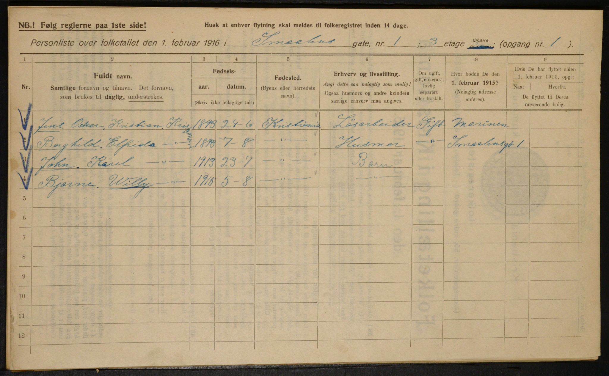 OBA, Municipal Census 1916 for Kristiania, 1916, p. 100172