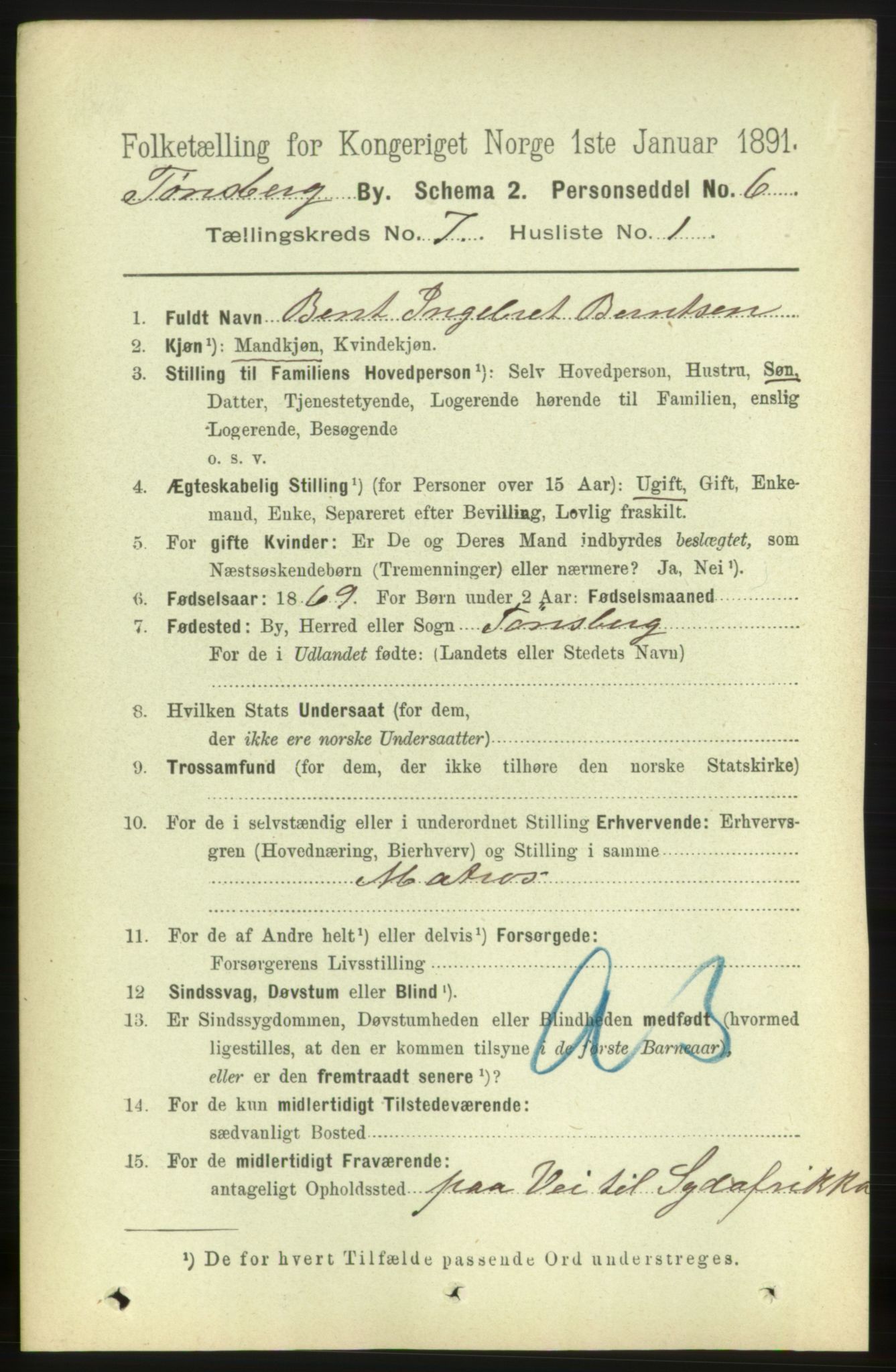 RA, 1891 census for 0705 Tønsberg, 1891, p. 2720