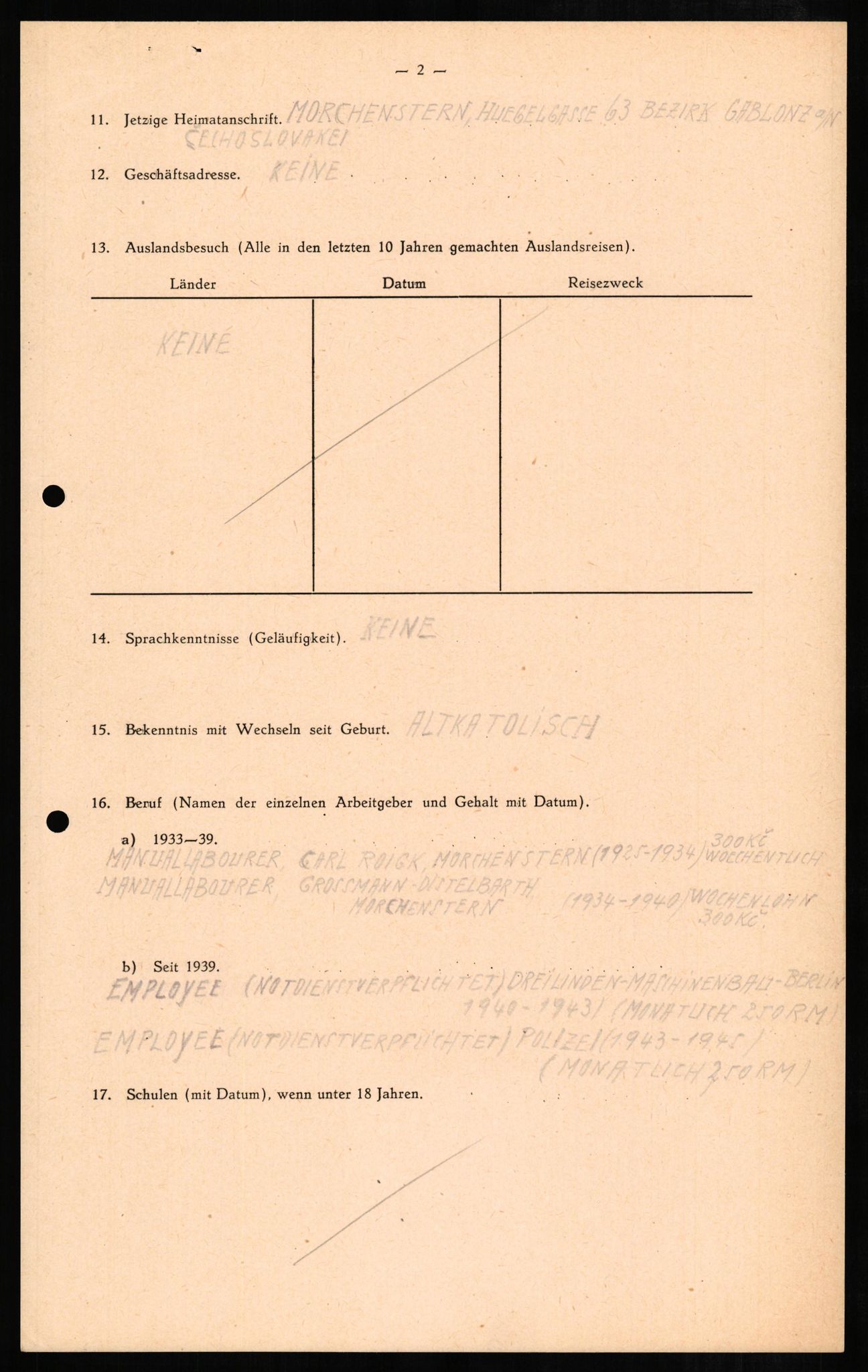 Forsvaret, Forsvarets overkommando II, RA/RAFA-3915/D/Db/L0008: CI Questionaires. Tyske okkupasjonsstyrker i Norge. Tyskere., 1945-1946, p. 255