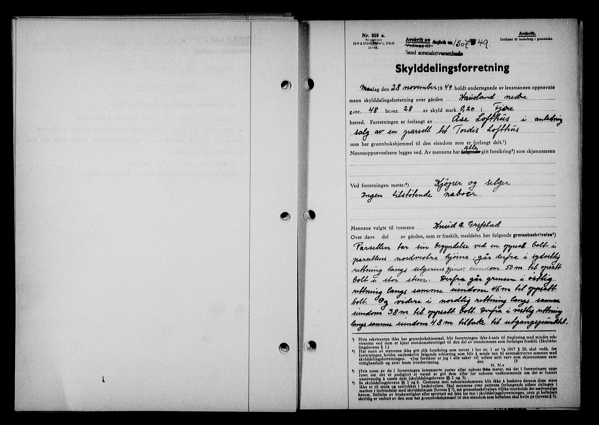 Vestre Nedenes/Sand sorenskriveri, AV/SAK-1221-0010/G/Gb/Gba/L0059: Mortgage book no. A 12, 1949-1950, Diary no: : 1507/1949