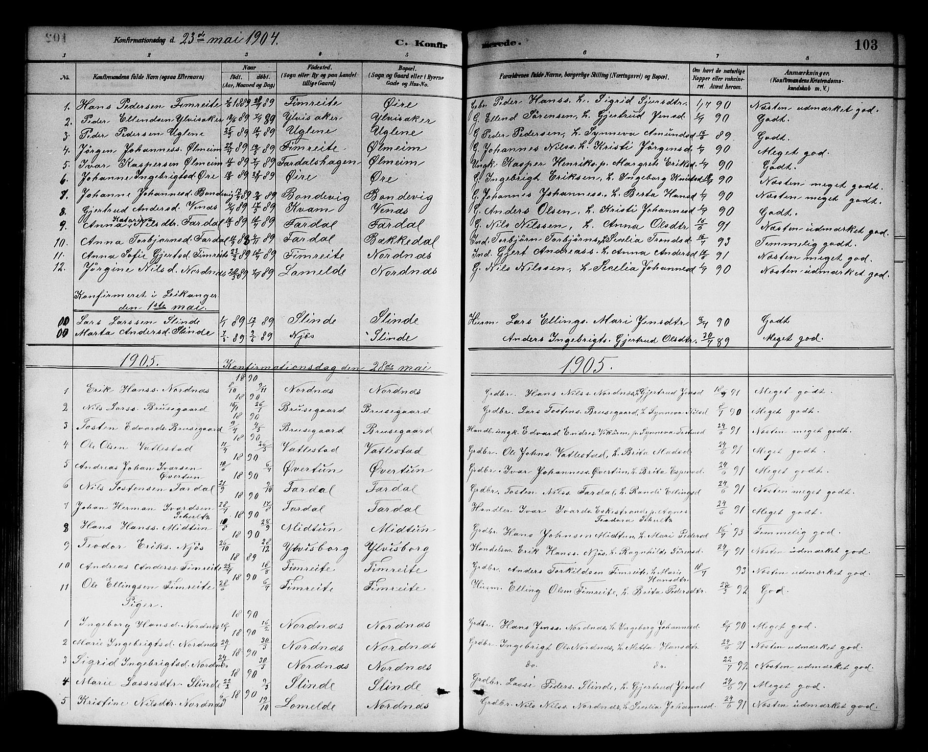 Sogndal sokneprestembete, SAB/A-81301/H/Hab/Habc/L0002: Parish register (copy) no. C 2, 1884-1910, p. 103