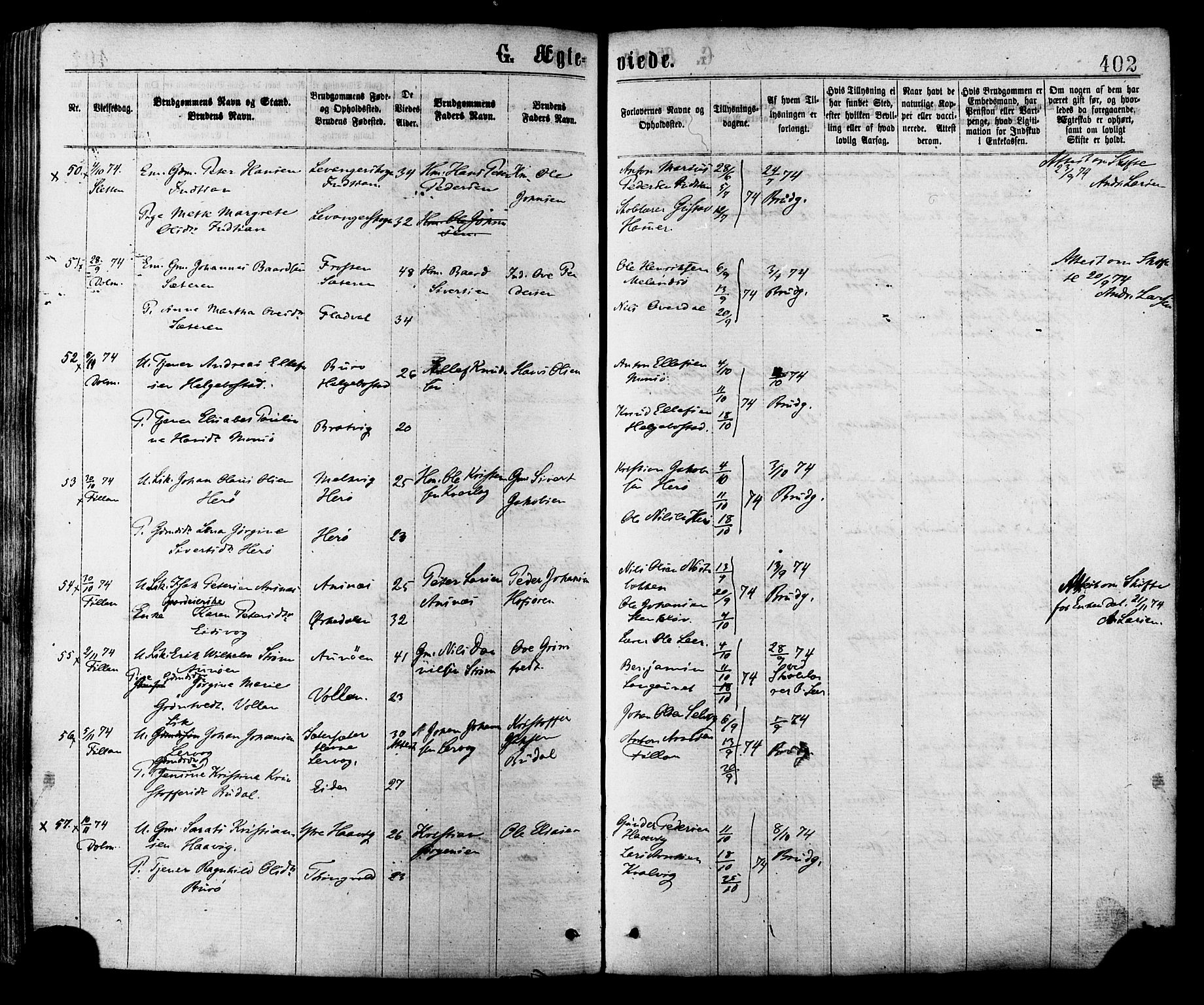 Ministerialprotokoller, klokkerbøker og fødselsregistre - Sør-Trøndelag, SAT/A-1456/634/L0532: Parish register (official) no. 634A08, 1871-1881, p. 402