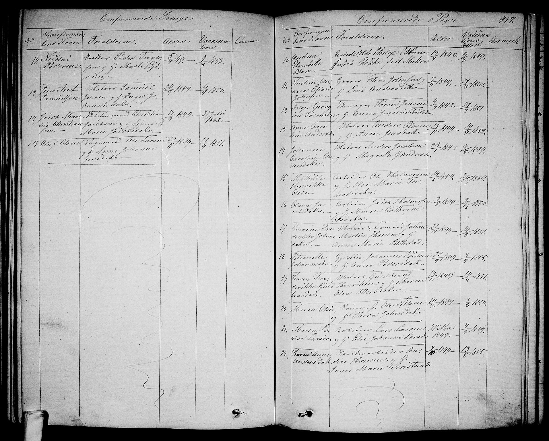 Larvik kirkebøker, AV/SAKO-A-352/G/Ga/L0003b: Parish register (copy) no. I 3B, 1830-1870, p. 457