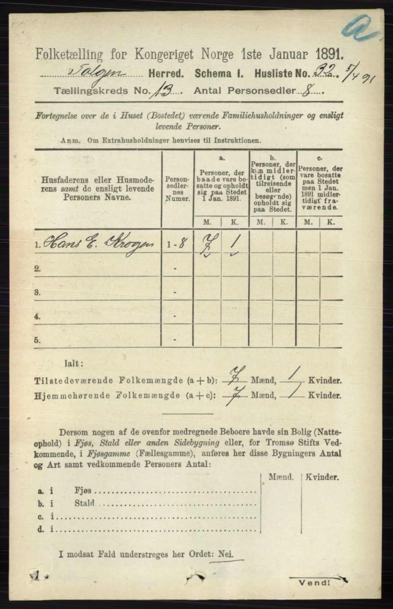 RA, 1891 census for 0436 Tolga, 1891, p. 3877