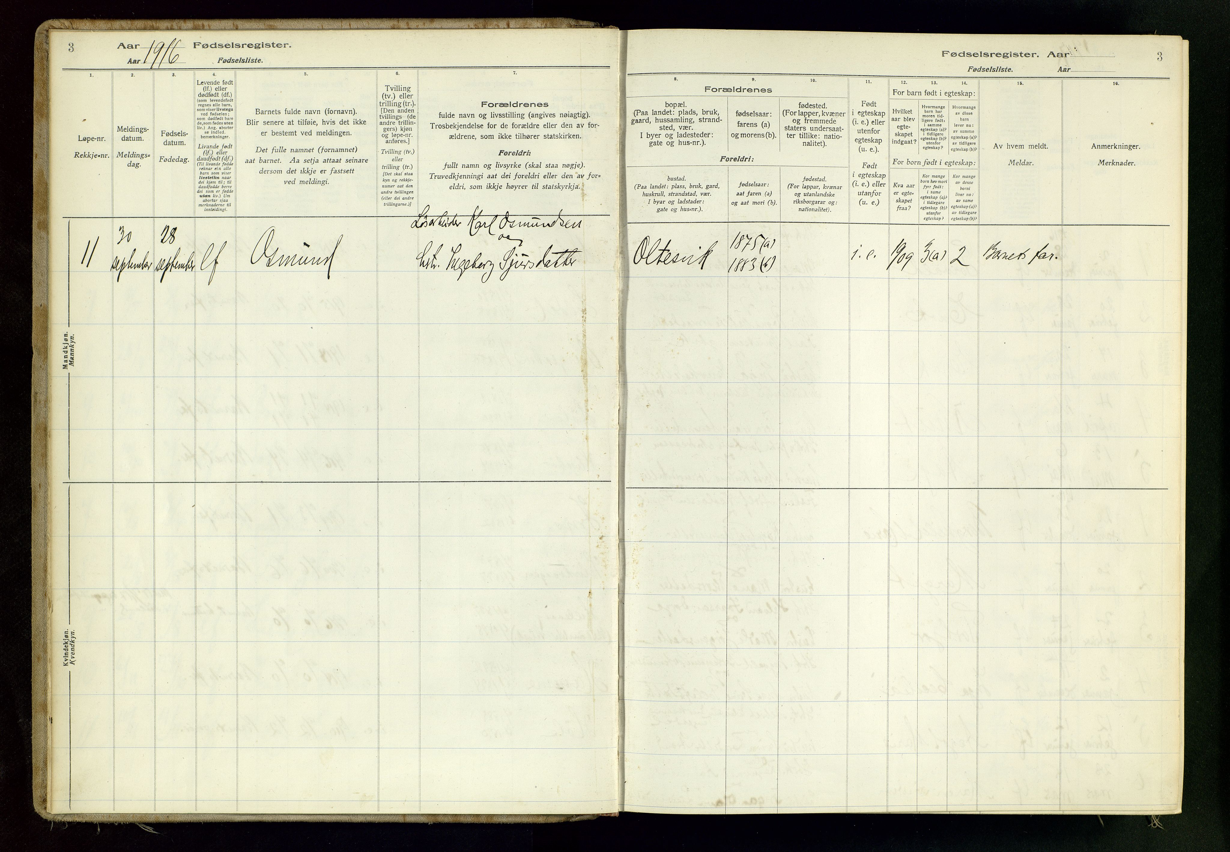 Høgsfjord sokneprestkontor, AV/SAST-A-101624/I/Id/L0001: Birth register no. 1, 1916-1982, p. 3