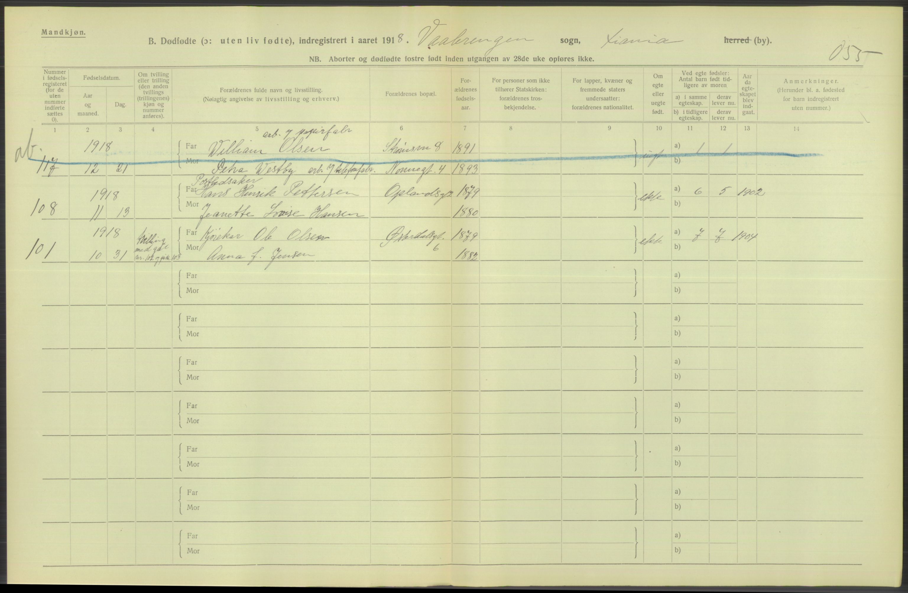 Statistisk sentralbyrå, Sosiodemografiske emner, Befolkning, RA/S-2228/D/Df/Dfb/Dfbh/L0011: Kristiania: Døde, dødfødte, 1918, p. 632