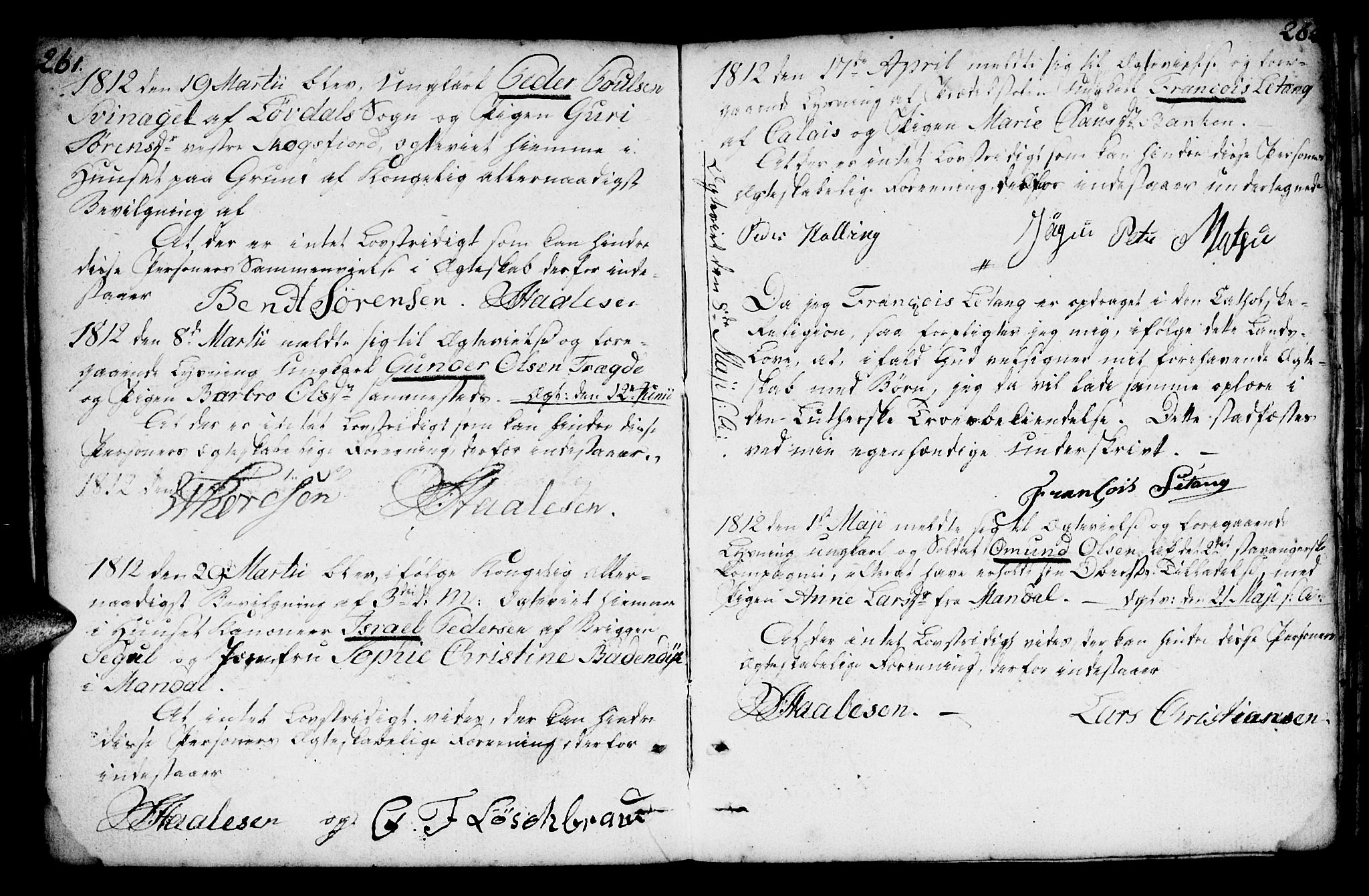 Mandal sokneprestkontor, AV/SAK-1111-0030/F/Fa/Faa/L0007: Parish register (official) no. A 7, 1783-1818, p. 261-262