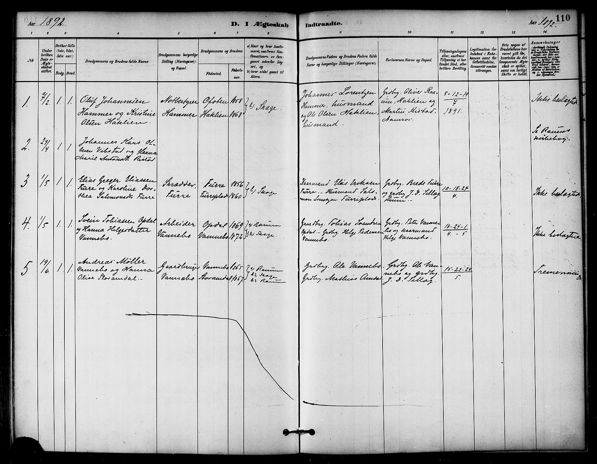 Ministerialprotokoller, klokkerbøker og fødselsregistre - Nord-Trøndelag, SAT/A-1458/766/L0563: Parish register (official) no. 767A01, 1881-1899, p. 110