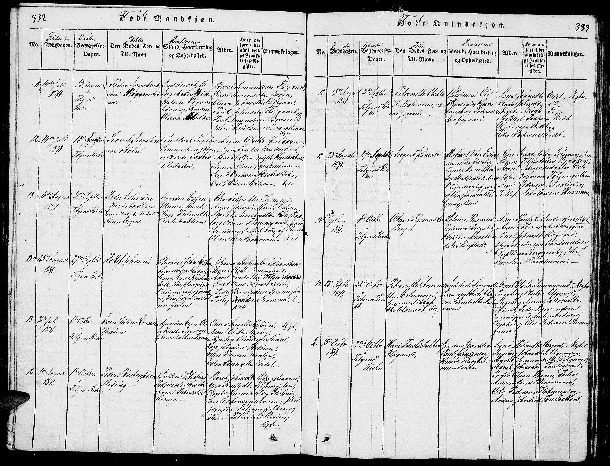 Tolga prestekontor, AV/SAH-PREST-062/L/L0001: Parish register (copy) no. 1, 1814-1877, p. 332-333