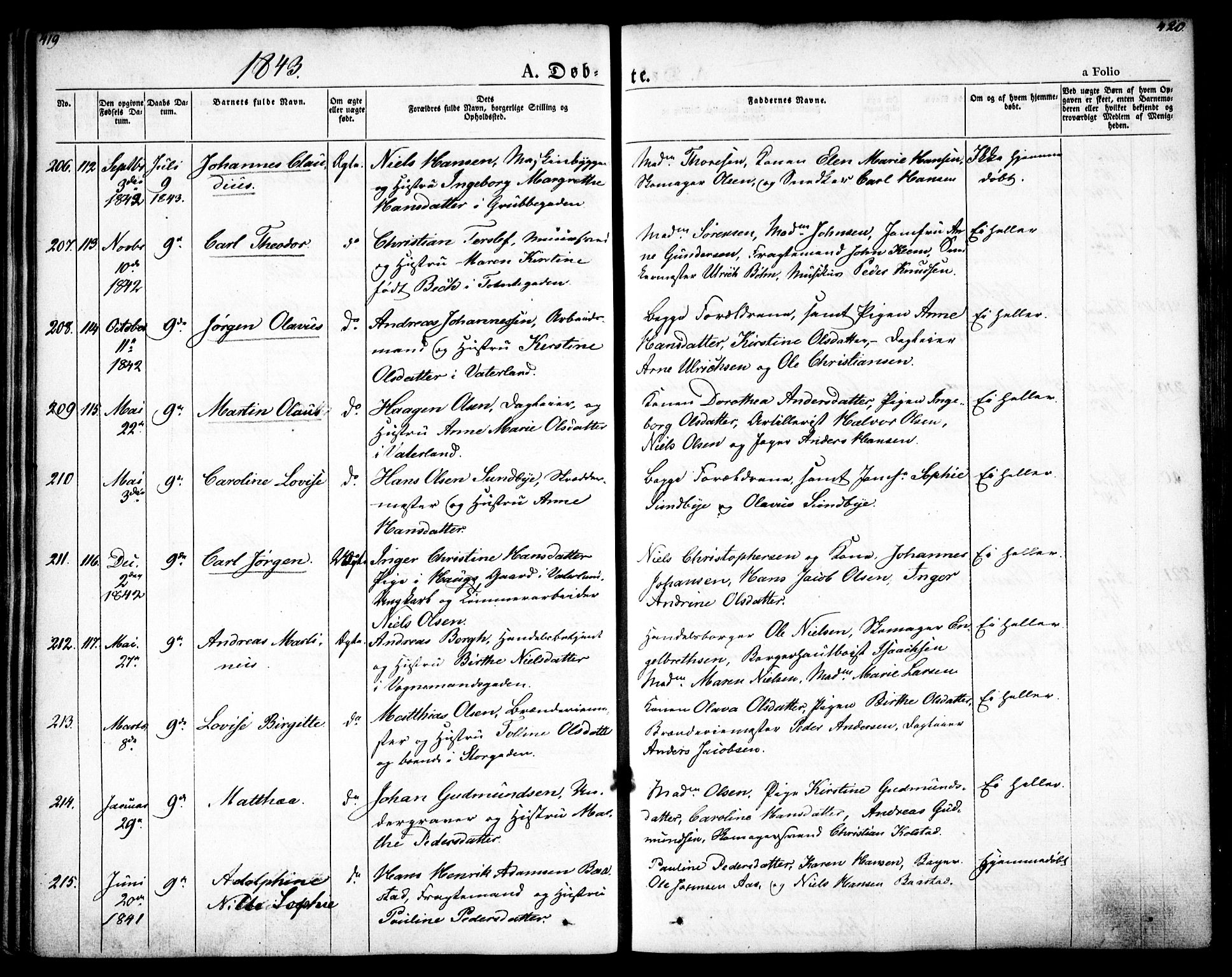Oslo domkirke Kirkebøker, SAO/A-10752/F/Fa/L0012: Parish register (official) no. 12, 1837-1845, p. 419-420
