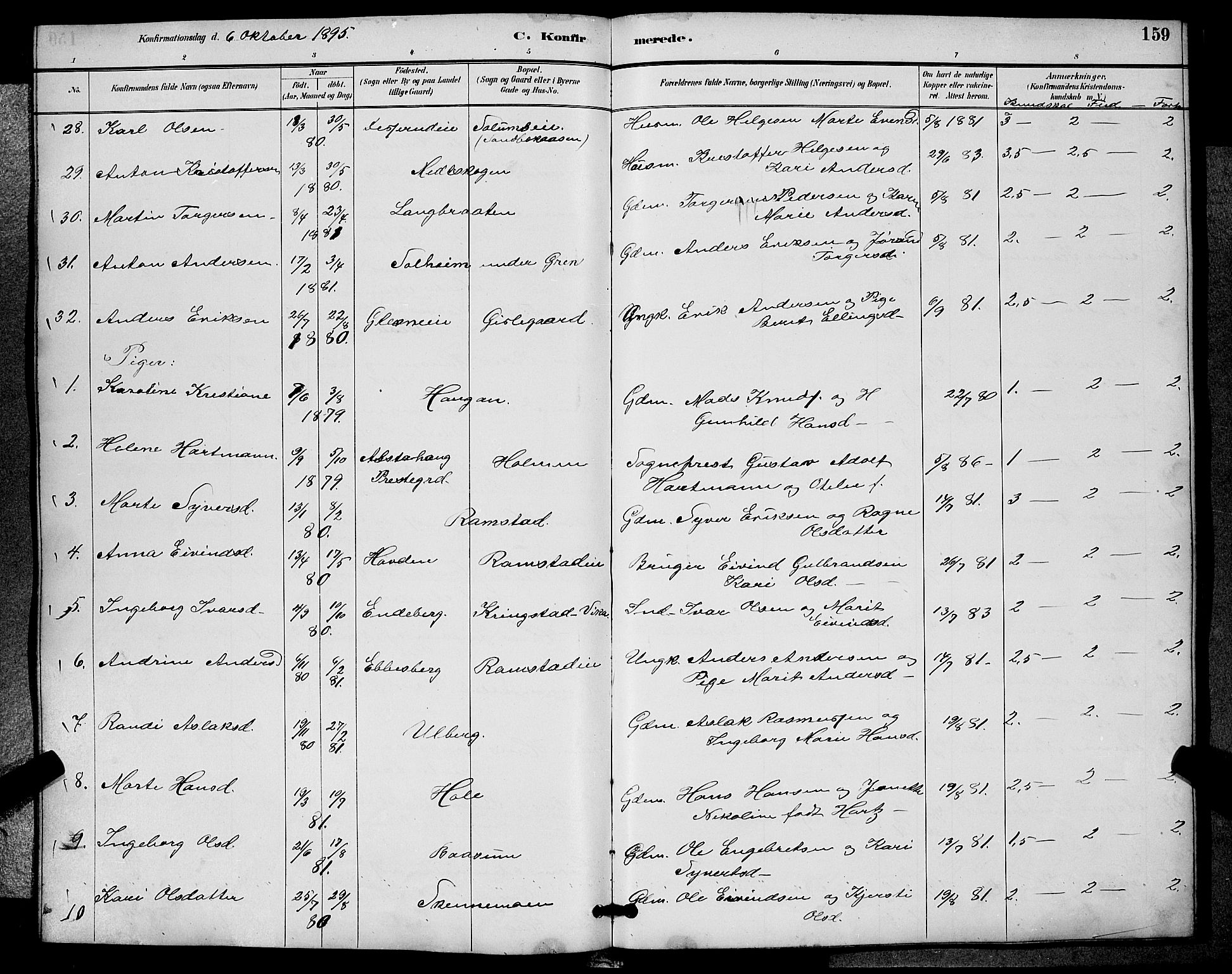 Sigdal kirkebøker, SAKO/A-245/G/Ga/L0005: Parish register (copy) no. I 5, 1886-1900, p. 159
