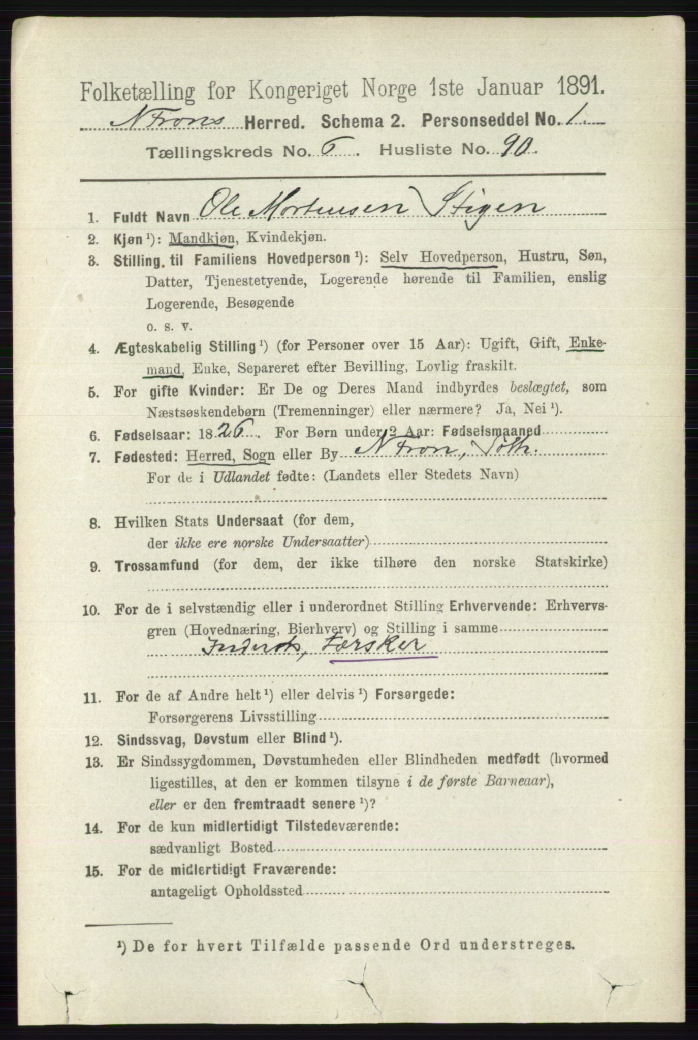 RA, 1891 census for 0518 Nord-Fron, 1891, p. 2729