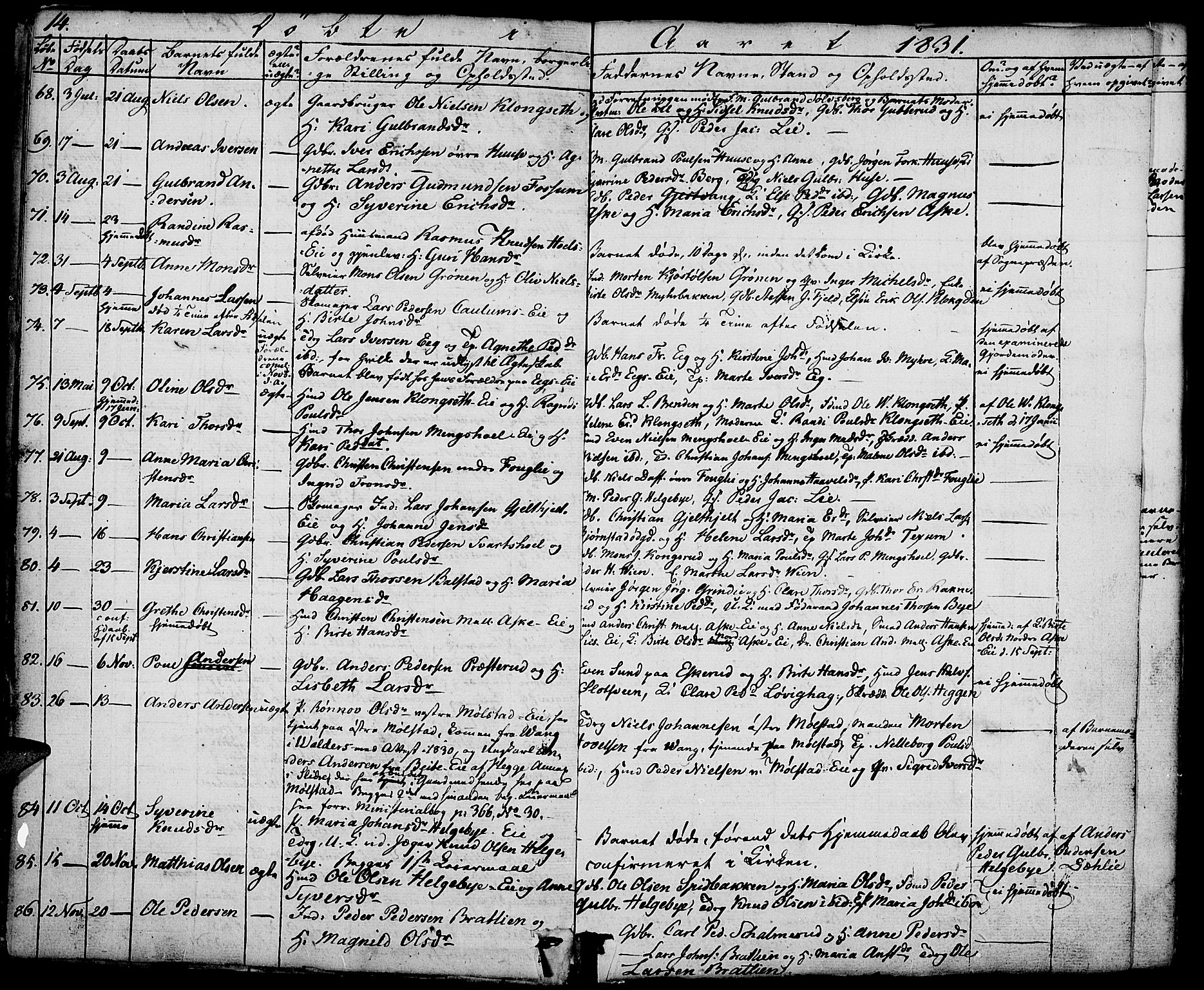 Nes prestekontor, Hedmark, SAH/PREST-020/K/Ka/L0003: Parish register (official) no. 3, 1827-1851, p. 14
