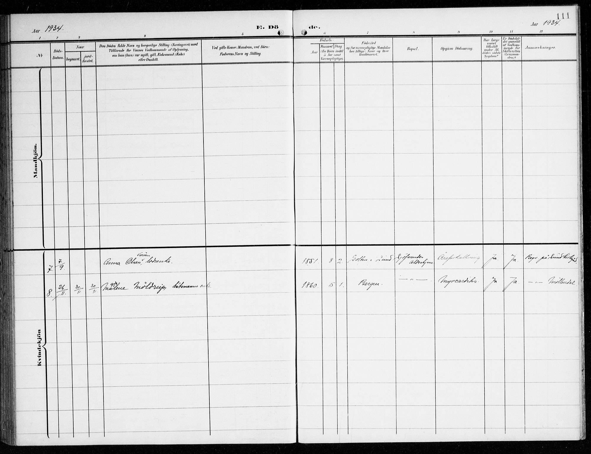 St. Jørgens hospital og Årstad sokneprestembete, AV/SAB-A-99934: Parish register (official) no. A 14, 1902-1935, p. 111