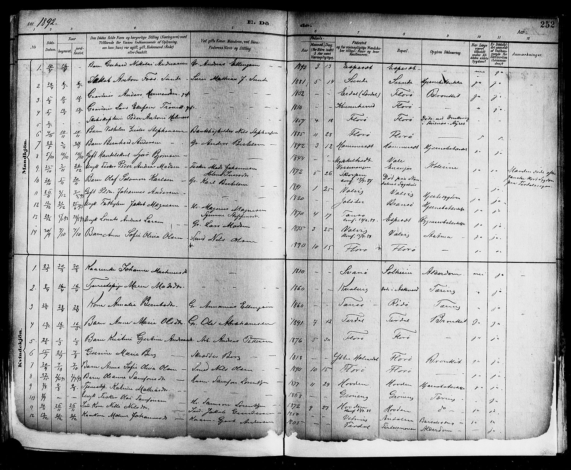 Kinn sokneprestembete, AV/SAB-A-80801/H/Hab/Haba/L0002: Parish register (copy) no. A 2, 1882-1906, p. 252