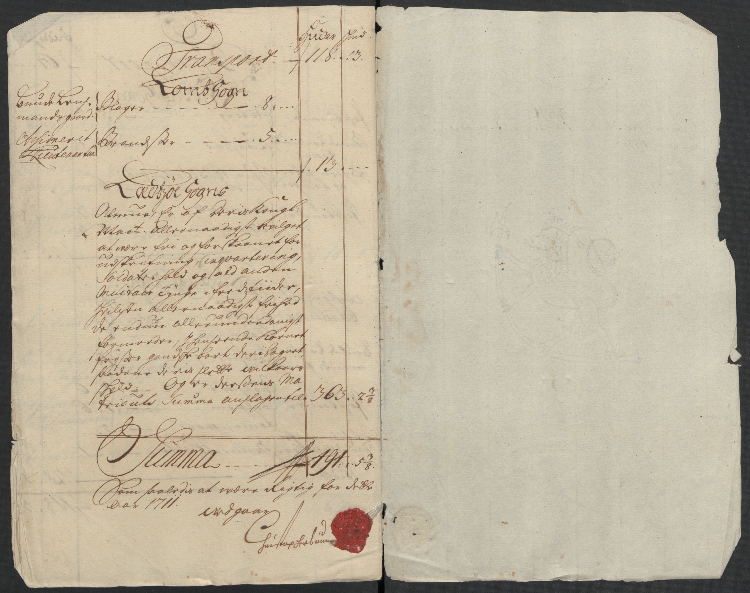 Rentekammeret inntil 1814, Reviderte regnskaper, Fogderegnskap, AV/RA-EA-4092/R17/L1180: Fogderegnskap Gudbrandsdal, 1711, p. 425