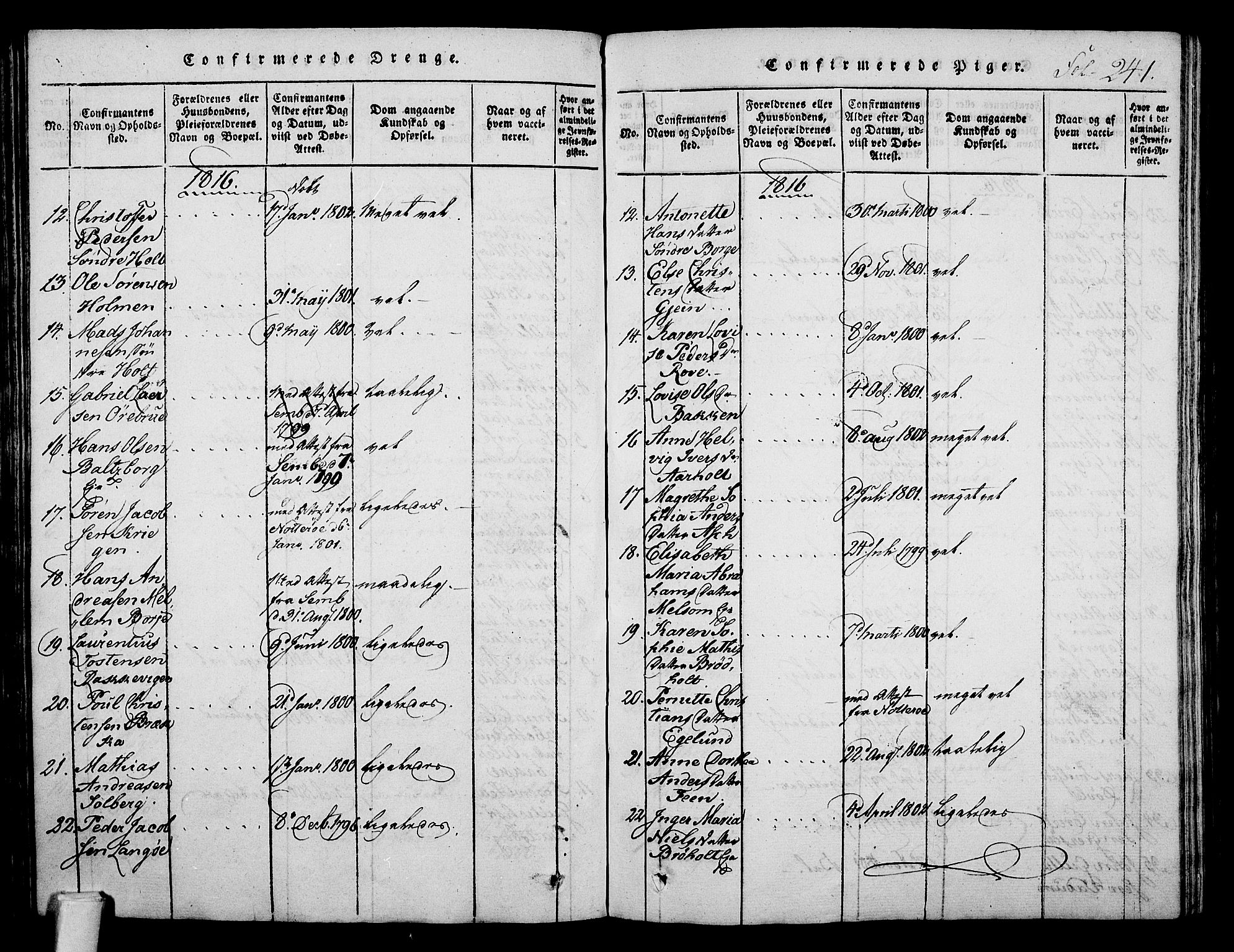 Stokke kirkebøker, AV/SAKO-A-320/F/Fa/L0005: Parish register (official) no. I 5, 1815-1826, p. 241