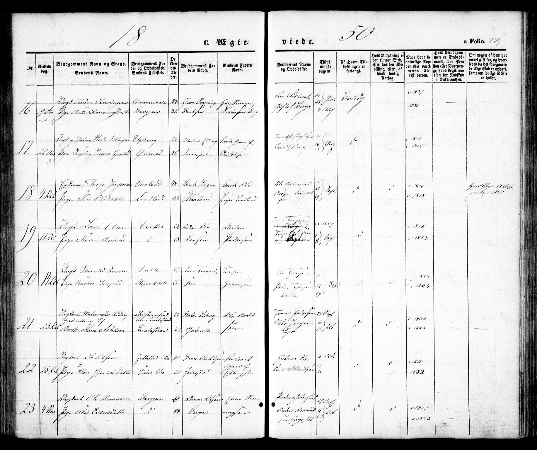 Holt sokneprestkontor, SAK/1111-0021/F/Fa/L0008: Parish register (official) no. A 8, 1849-1860, p. 239