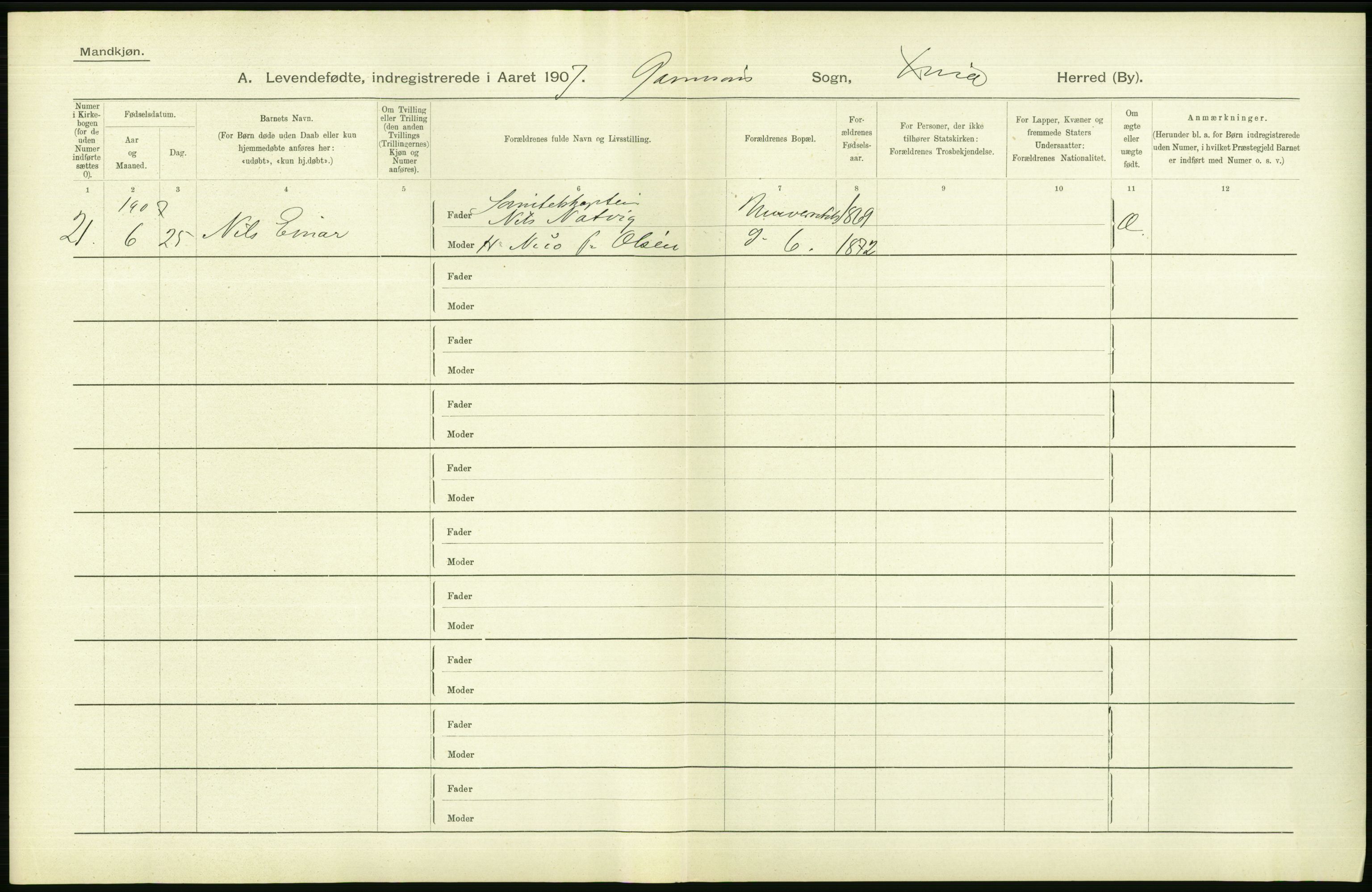 Statistisk sentralbyrå, Sosiodemografiske emner, Befolkning, AV/RA-S-2228/D/Df/Dfa/Dfae/L0007: Kristiania: Levendefødte menn og kvinner., 1907, p. 702