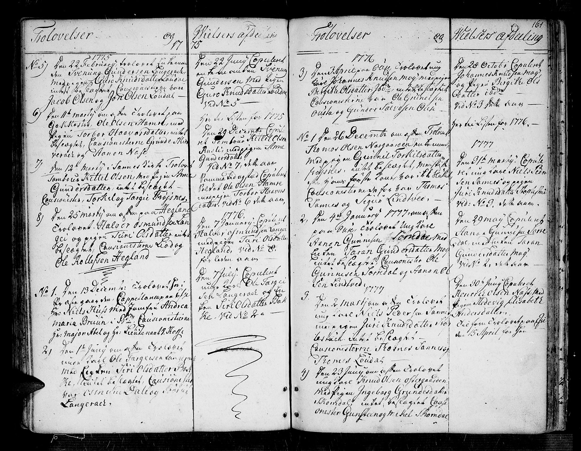 Bygland sokneprestkontor, SAK/1111-0006/F/Fa/Fab/L0002: Parish register (official) no. A 2, 1766-1816, p. 161