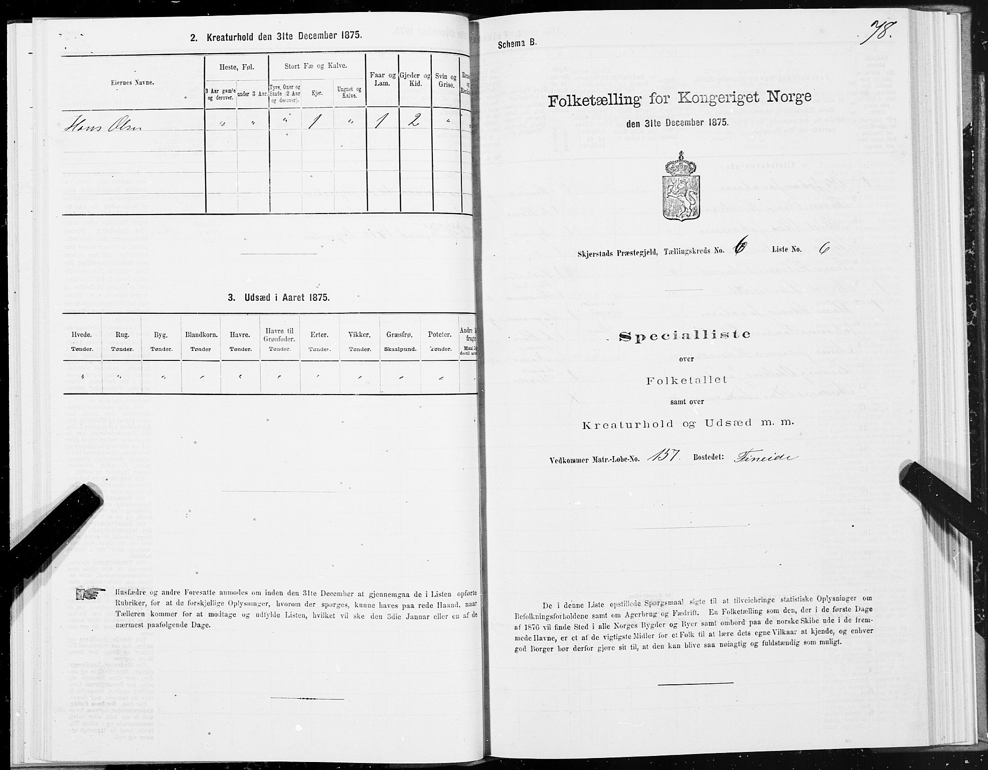 SAT, 1875 census for 1842P Skjerstad, 1875, p. 3078