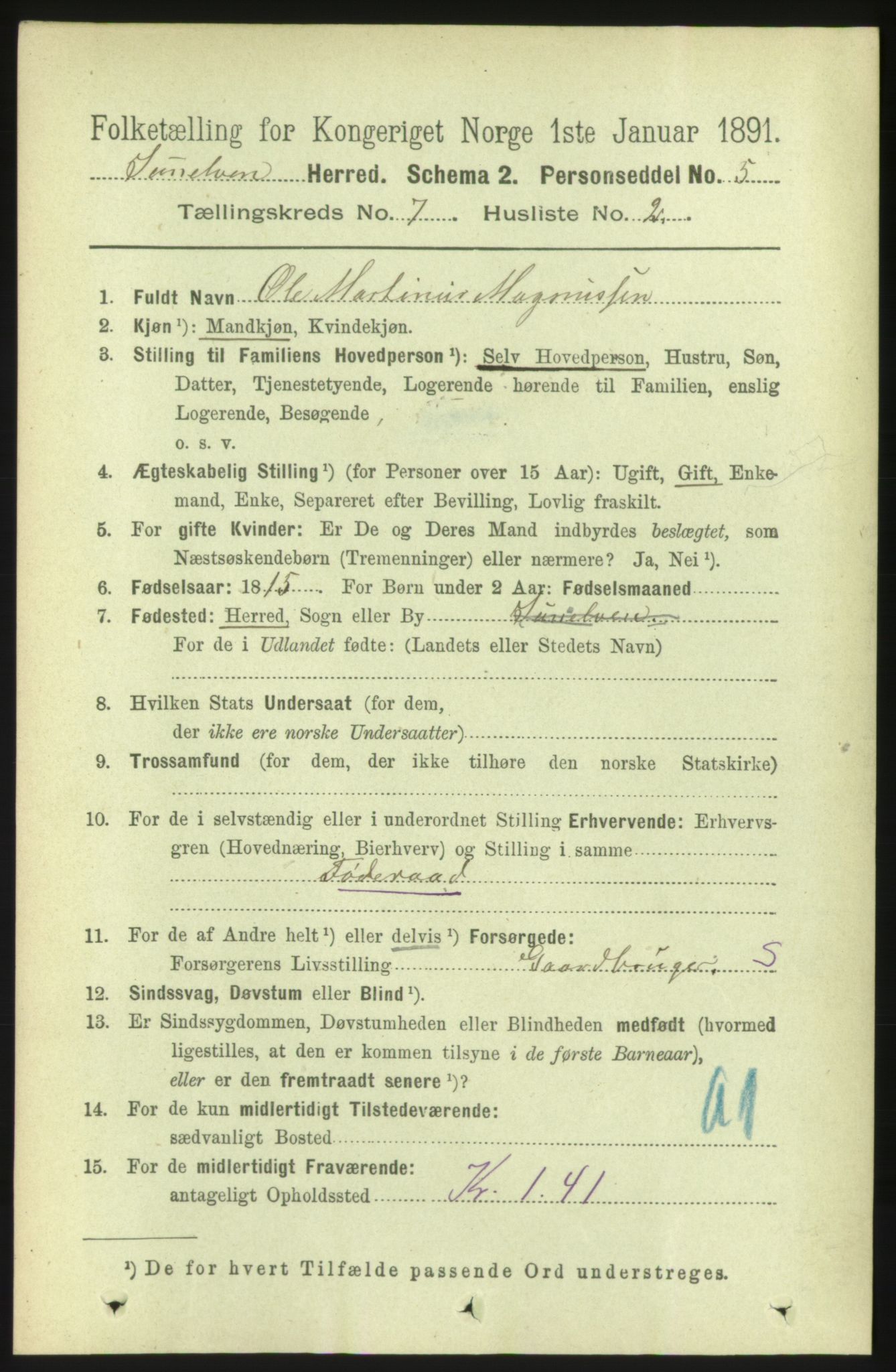 RA, 1891 census for 1523 Sunnylven, 1891, p. 1780