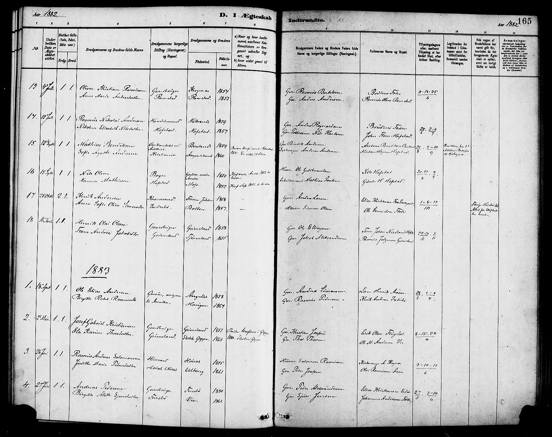 Førde sokneprestembete, AV/SAB-A-79901/H/Haa/Haab/L0001: Parish register (official) no. B 1, 1880-1898, p. 165