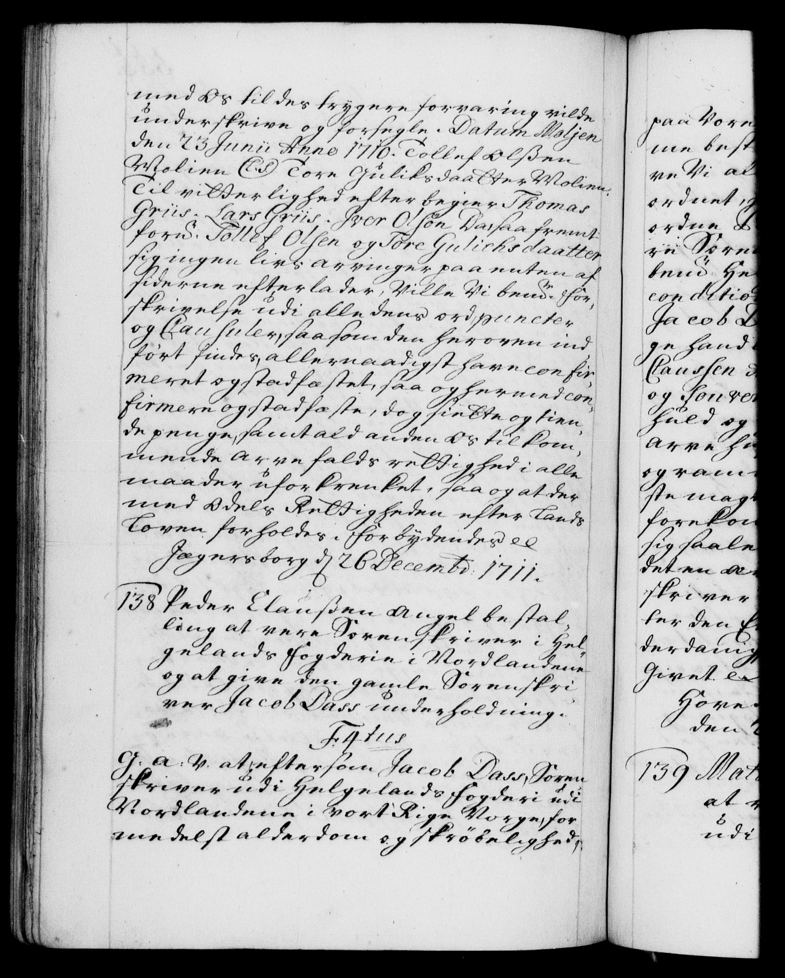 Danske Kanselli 1572-1799, RA/EA-3023/F/Fc/Fca/Fcaa/L0020: Norske registre, 1708-1711, p. 555b