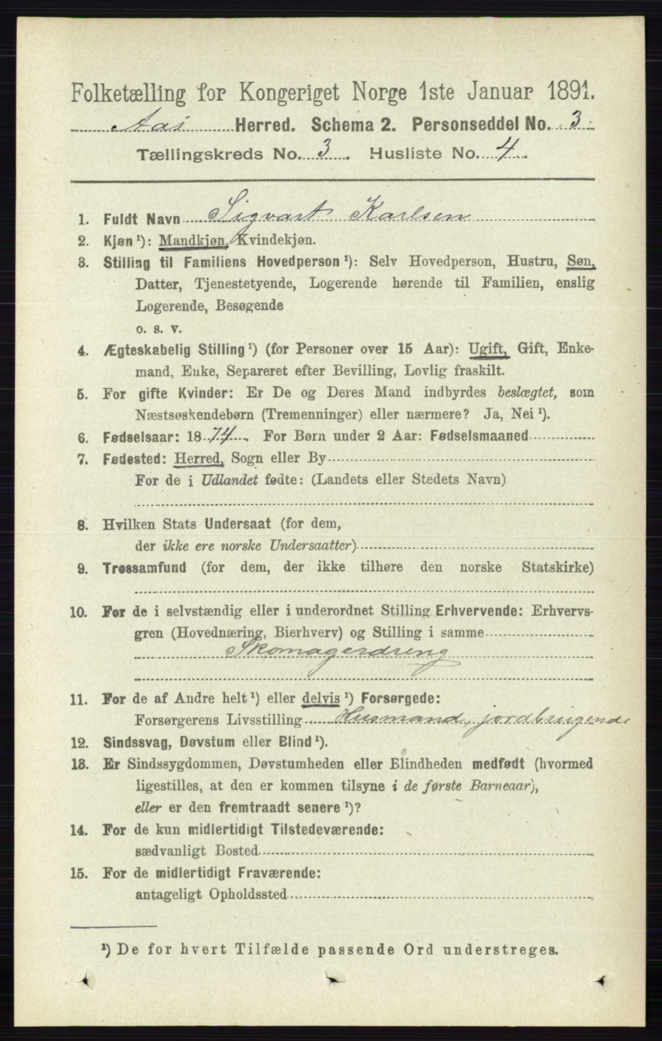 RA, 1891 census for 0214 Ås, 1891, p. 2152