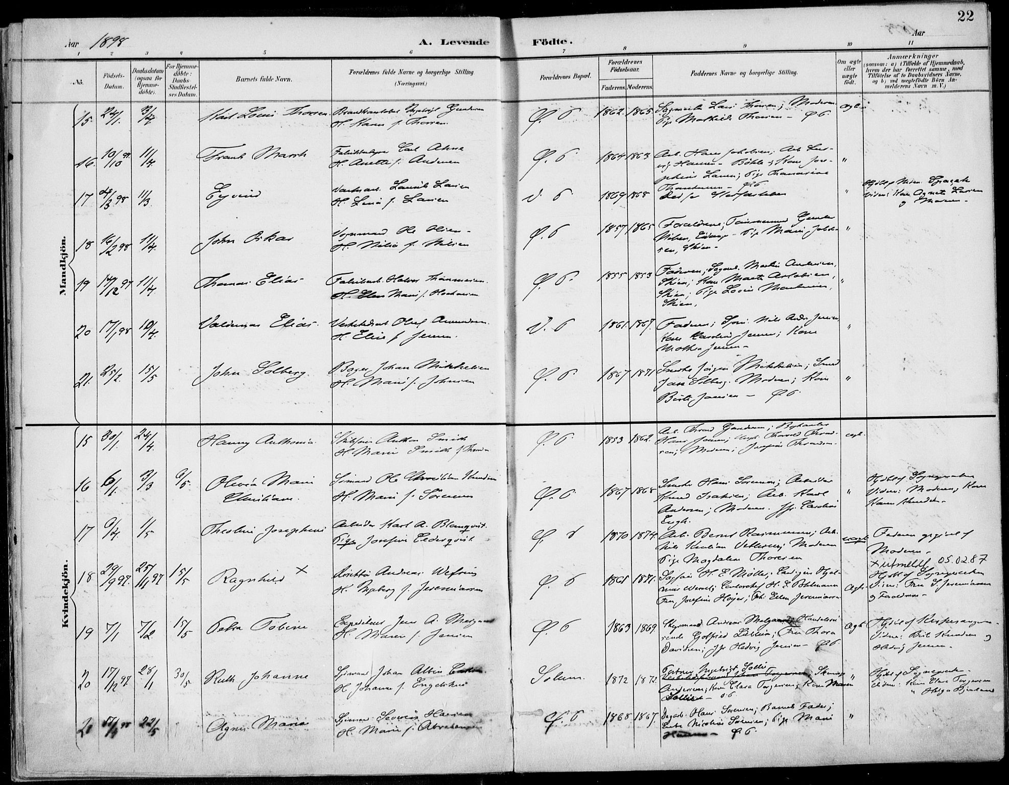 Porsgrunn kirkebøker , AV/SAKO-A-104/F/Fa/L0010: Parish register (official) no. 10, 1895-1919, p. 22