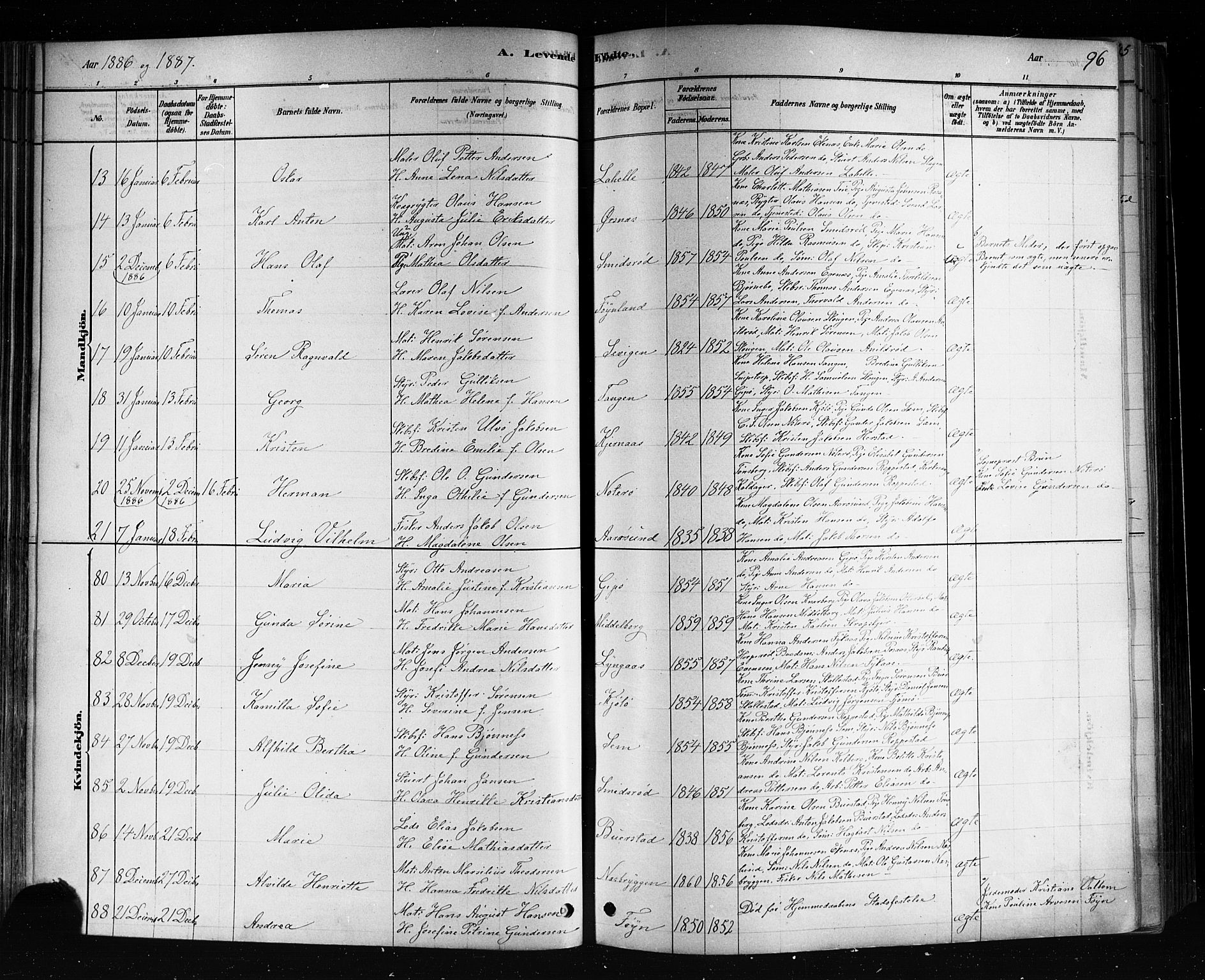 Nøtterøy kirkebøker, SAKO/A-354/F/Fa/L0008: Parish register (official) no. I 8, 1878-1893, p. 96