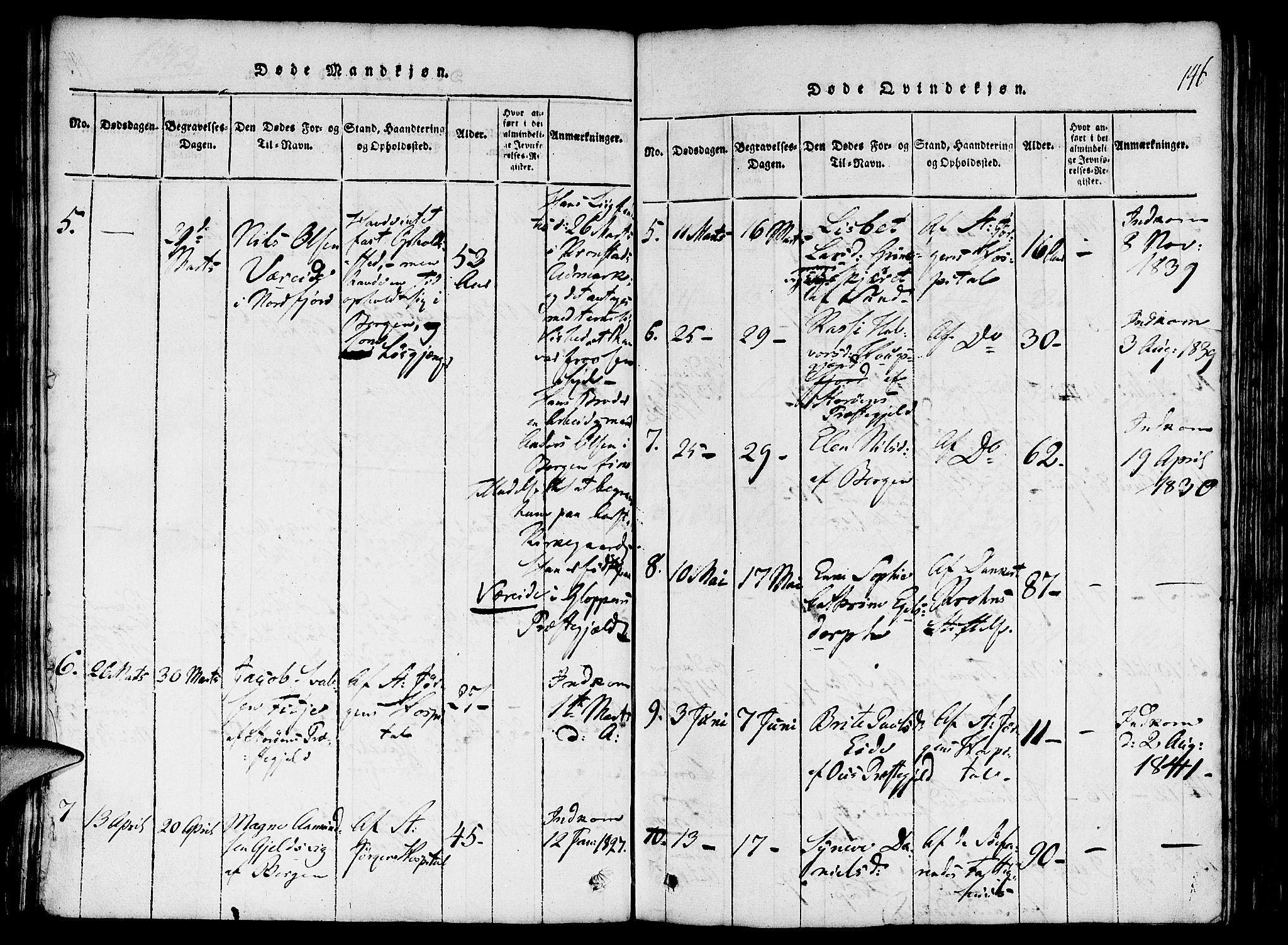 St. Jørgens hospital og Årstad sokneprestembete, AV/SAB-A-99934: Parish register (official) no. A 3, 1815-1843, p. 146