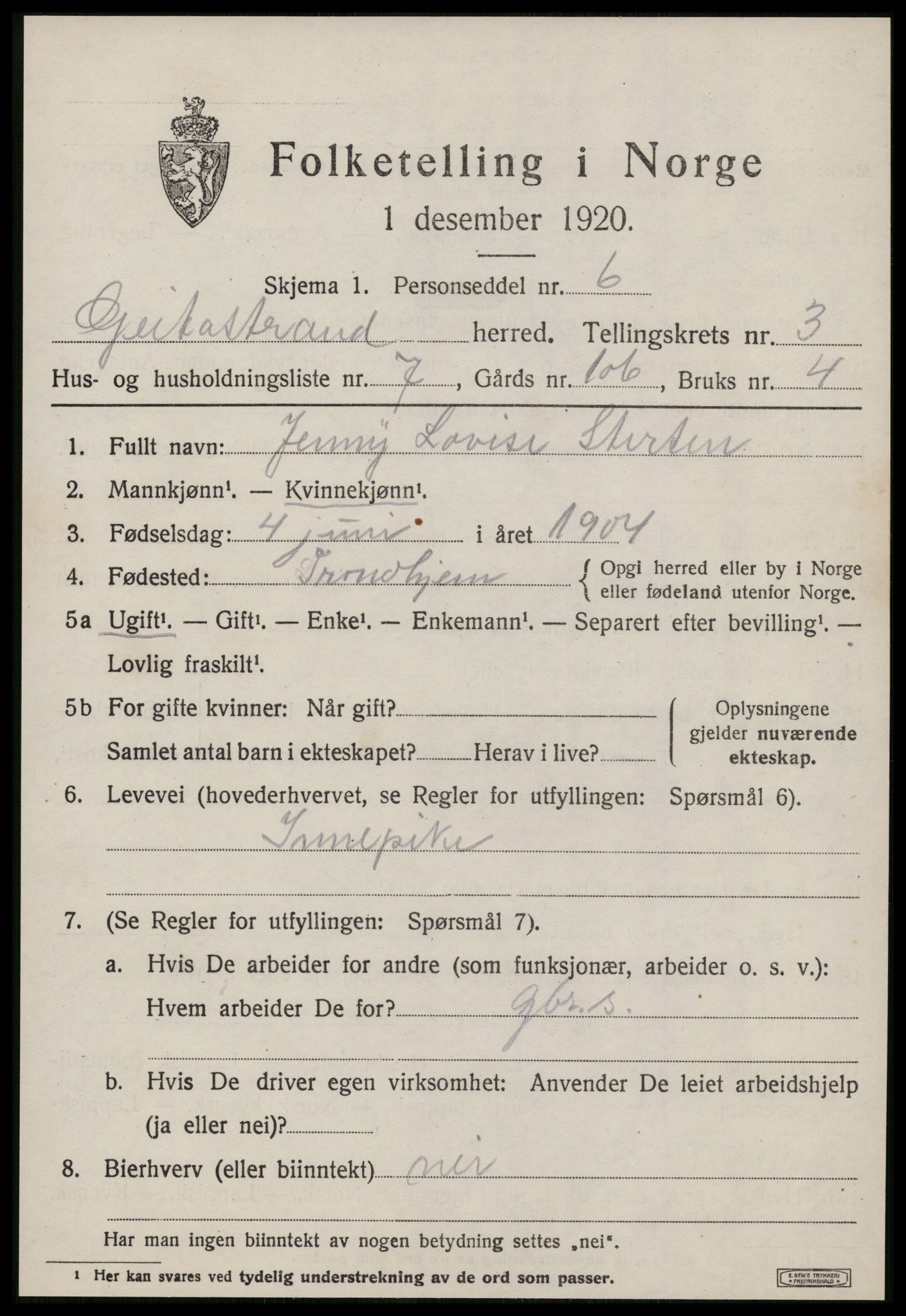 SAT, 1920 census for Geitastrand, 1920, p. 1389