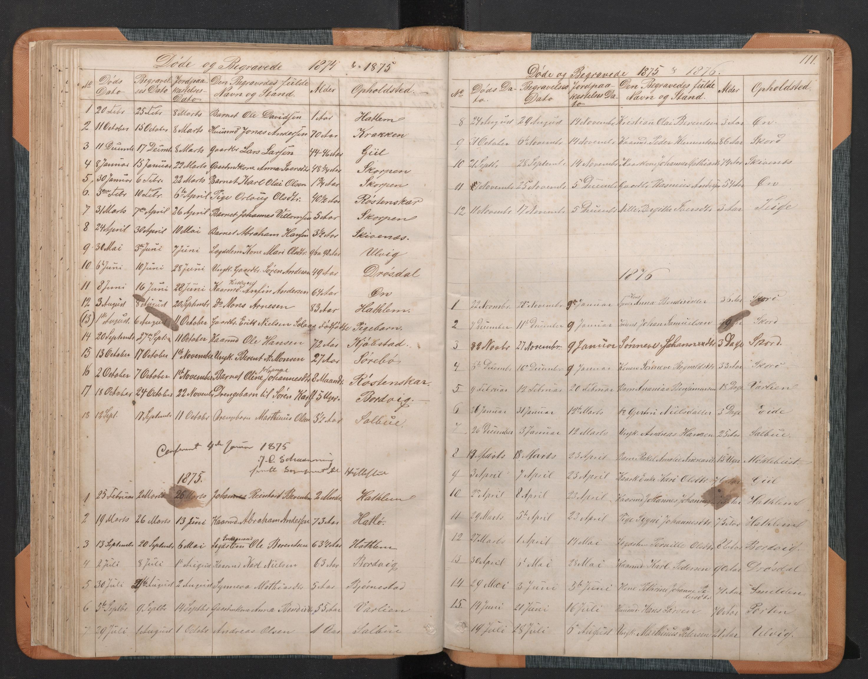 Hyllestad sokneprestembete, SAB/A-80401: Parish register (copy) no. C 2, 1874-1894, p. 110b-111a